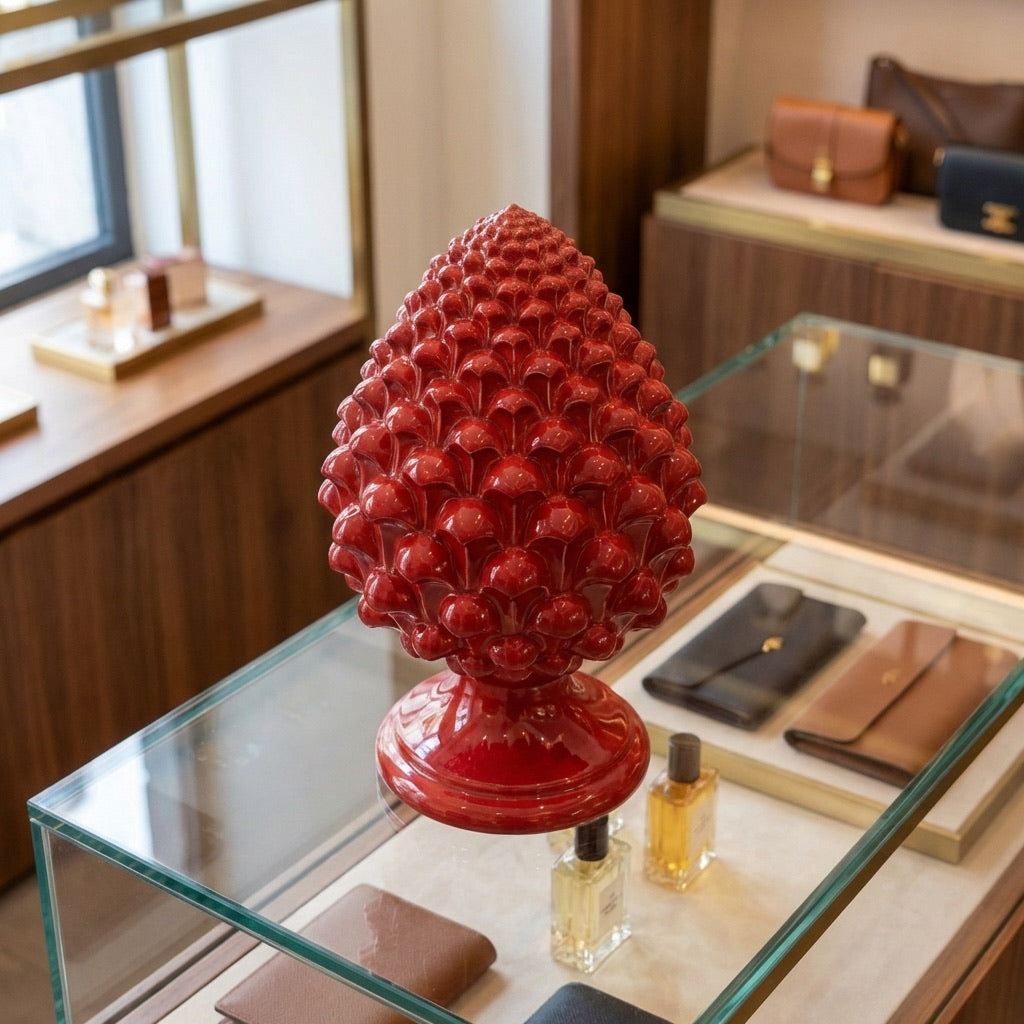 Caltagirone handmade pinecone modeled by hand height 15/35 Red Line