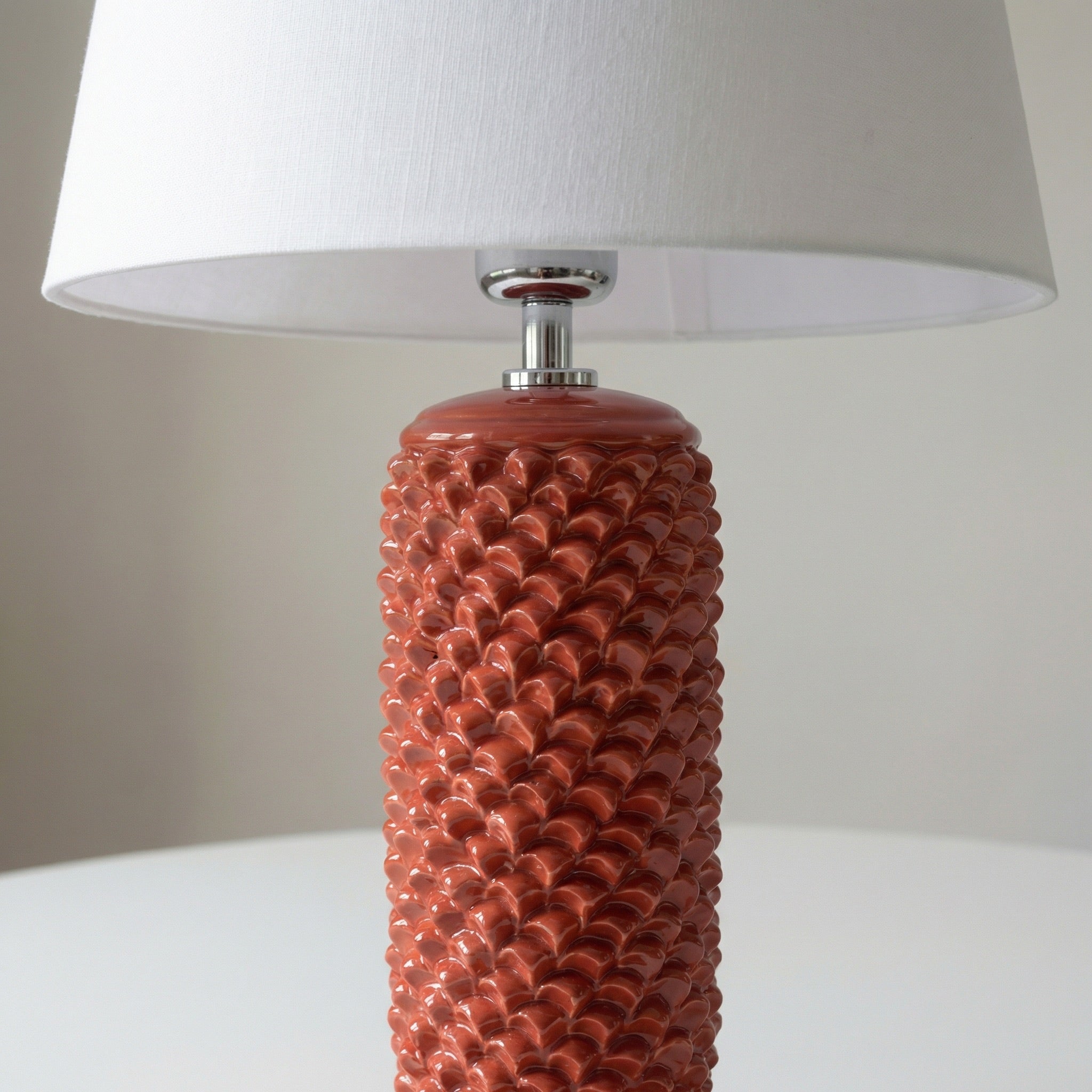 Sicilian Pine Cone Lamp H 60 cm / 23.6", Fire Red – Sicilian ceramic lamp handcrafted in Caltagirone