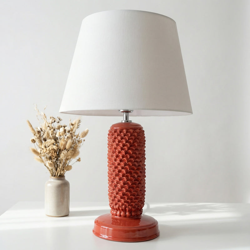 Caltagirone Ceramic Pine Cone Lamp H 60 cm / 24" — Fire Red