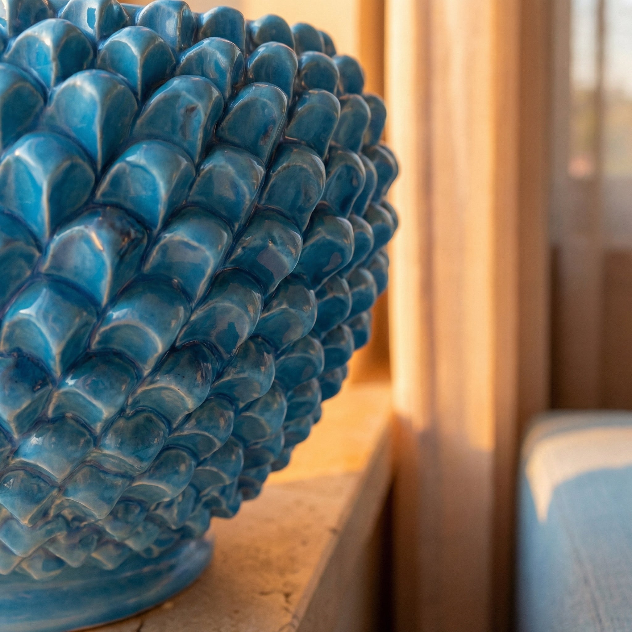 Pine Cone Cachepot, Turquoise – Italian ceramic from Caltagirone, Sicily