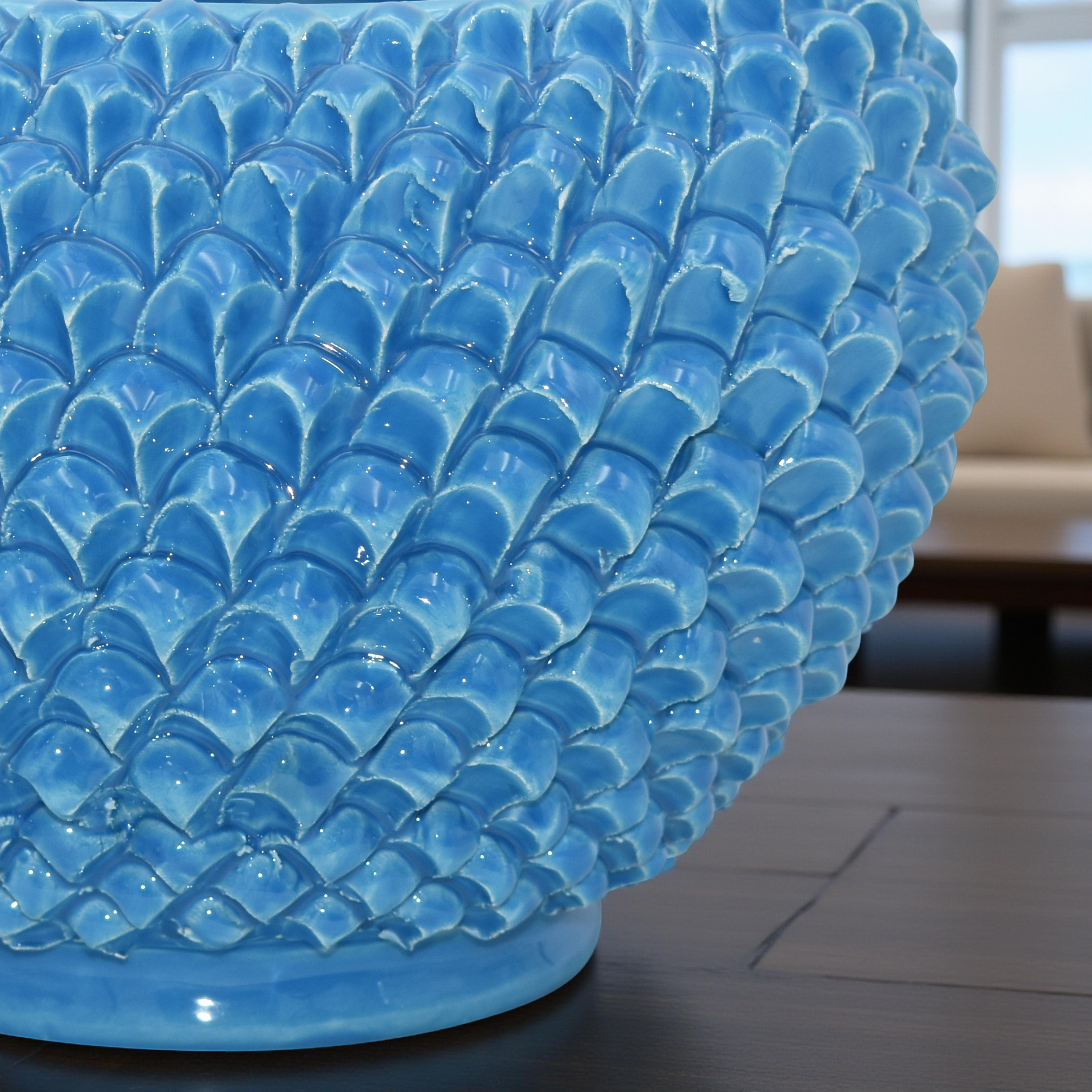 Cachepot a pigna turchese in ceramica artigianale di Caltagirone