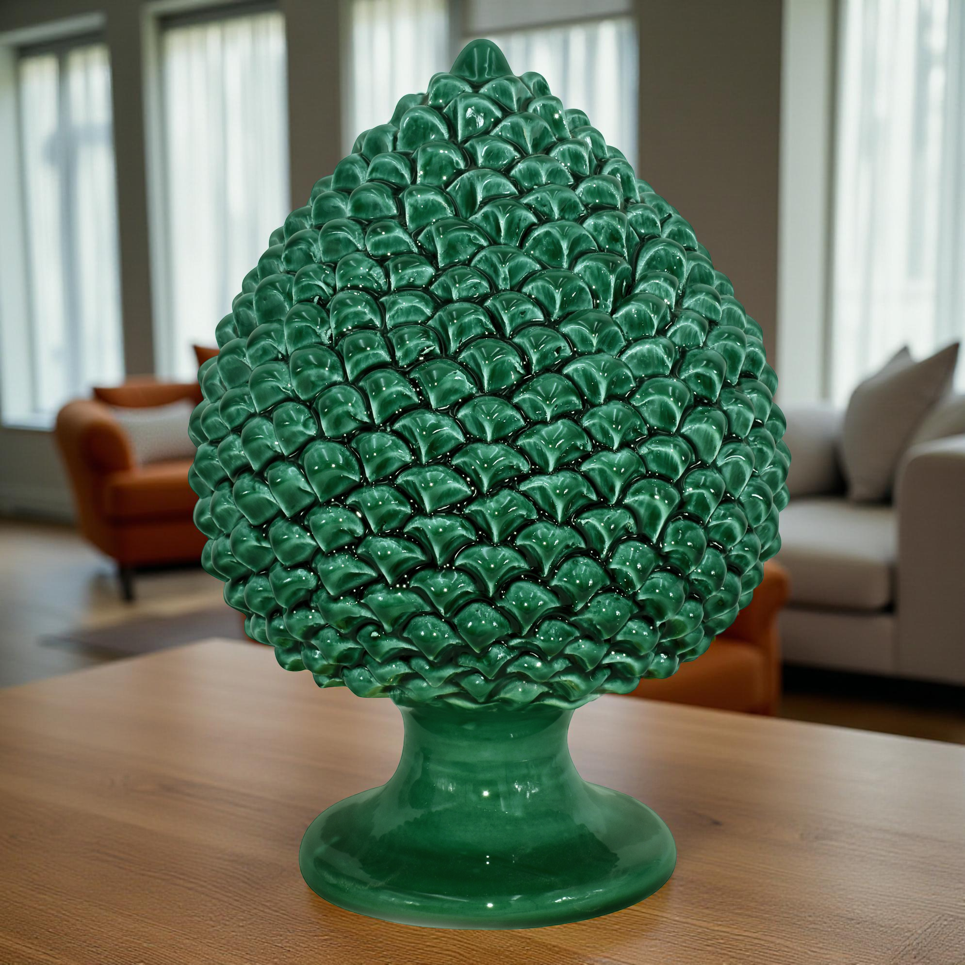 Caltagirone handmade pinecone modeled by hand height 25/40 in integral green