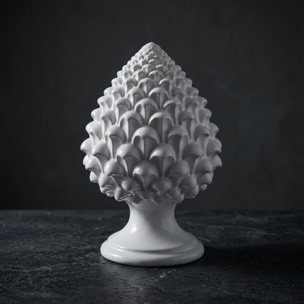 Caltagirone handmade pinecone modeled by hand height 15/35 Ivory Line