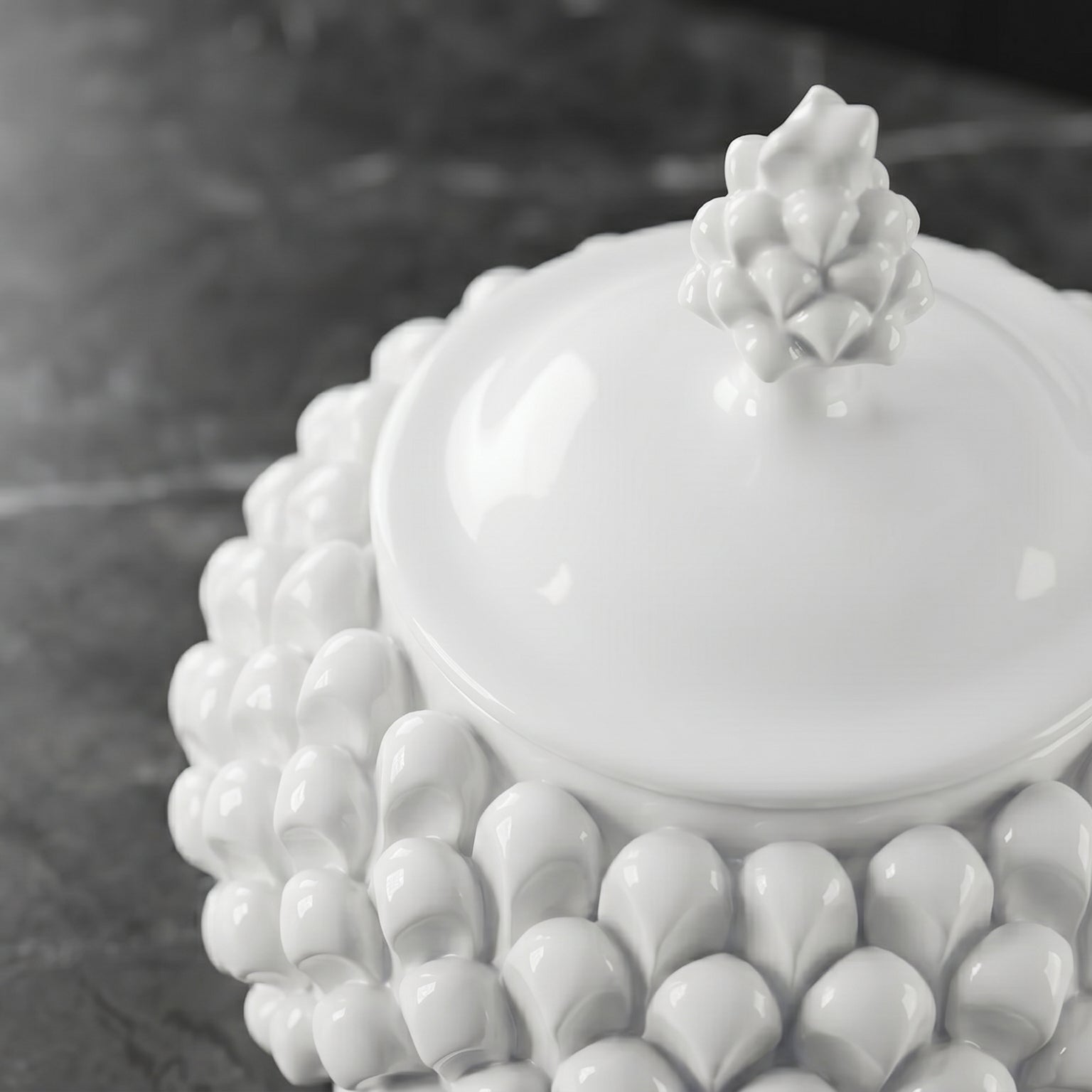 Sicilian Pine Cone Cookie Jar Ø 20 cm / Ø 7.9", White Line – Sicilian tradition from Caltagirone
