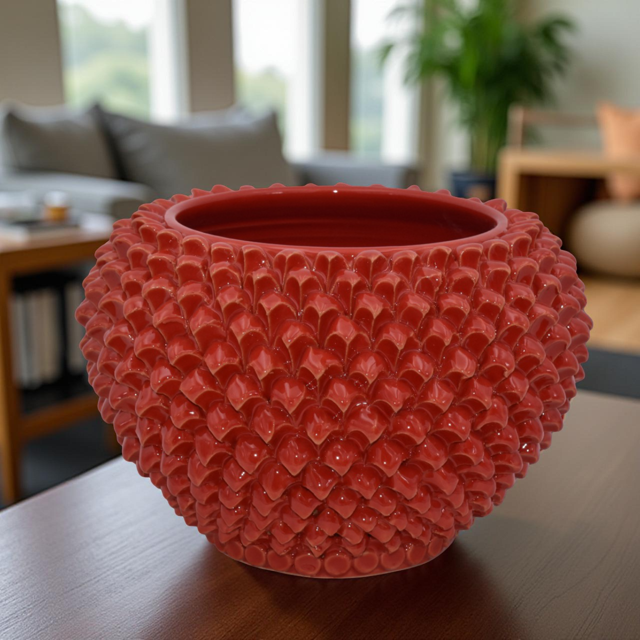 Cachepot a pigna Rosso Fuoco in ceramica artigianale di Caltagirone