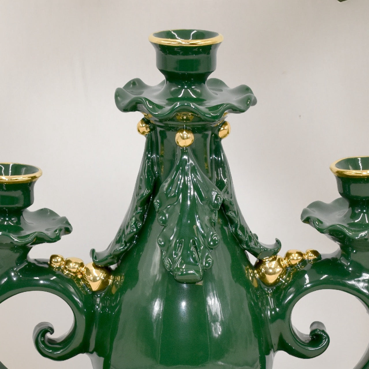 Candelabro in ceramica 3 fuochi h 28 plastico sofia verde e oro