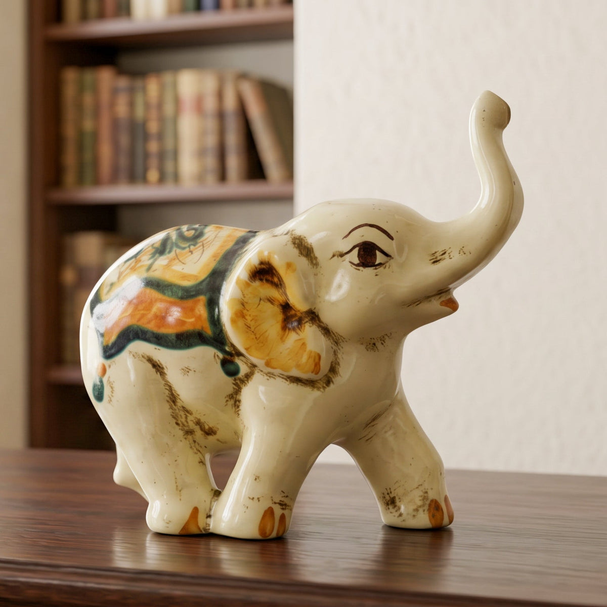 Sicilian Ceramic Elephant, Green and Orange, Art Series – Italian ceramic from Caltagirone, Sicily