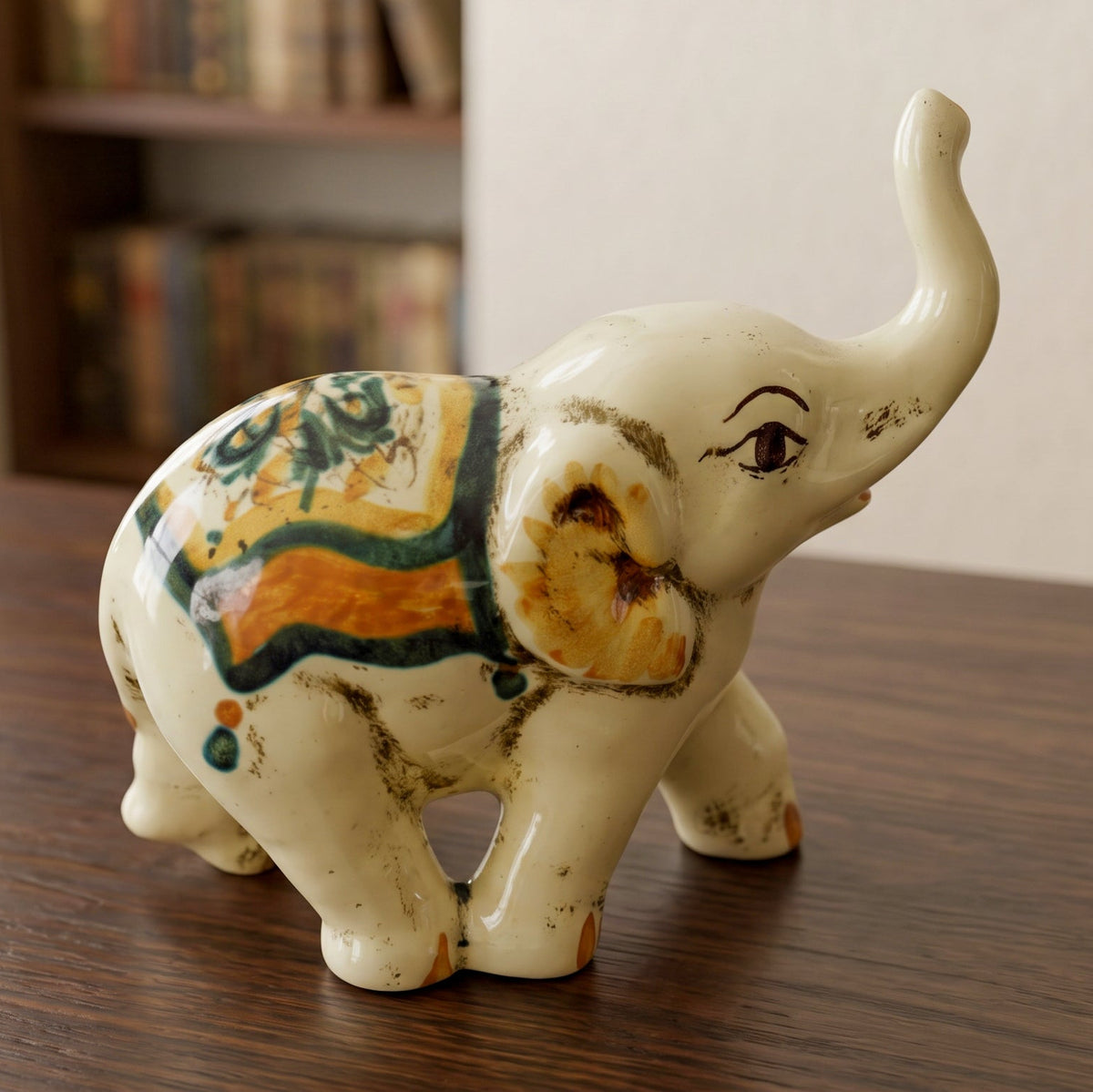 Sicilian Ceramic Elephant, Green and Orange, Art Series – Italian ceramic from Caltagirone, Sicily