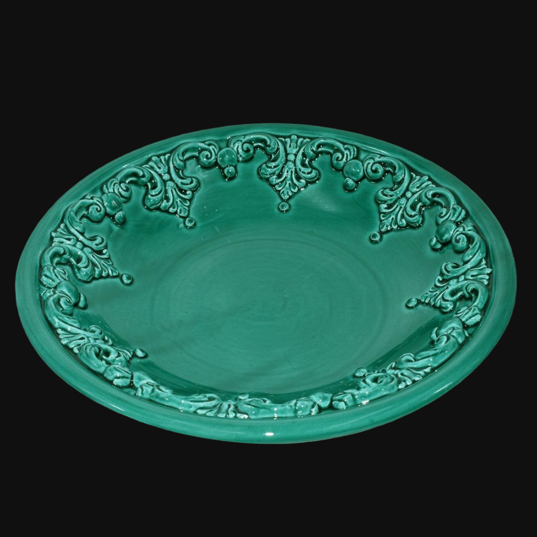 Ornamental plate Ø 30 cm emerald green modern ceramic of Caltagirone