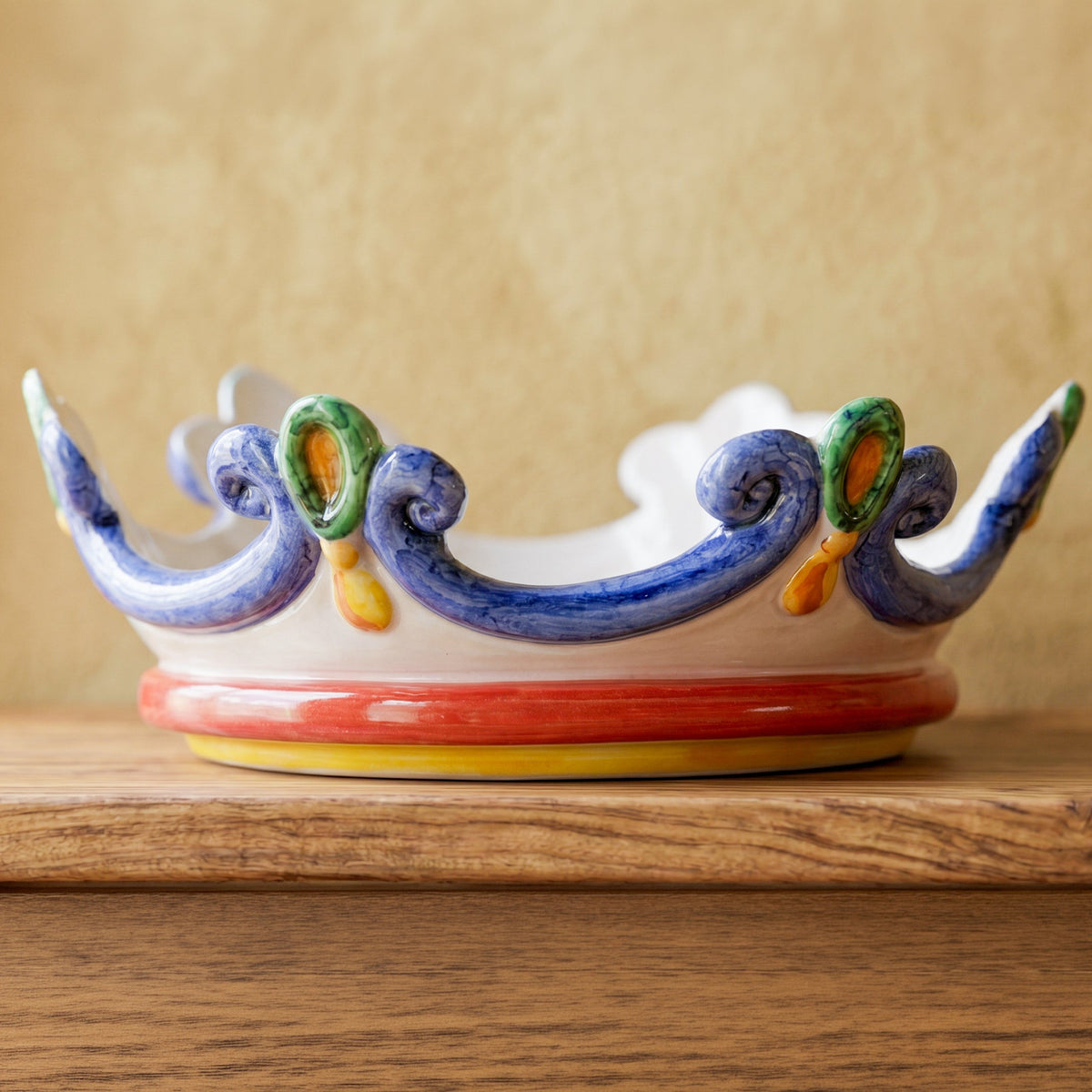 Crown Catch-All Tray in Caltagirone Ceramic — White and Color / Gold