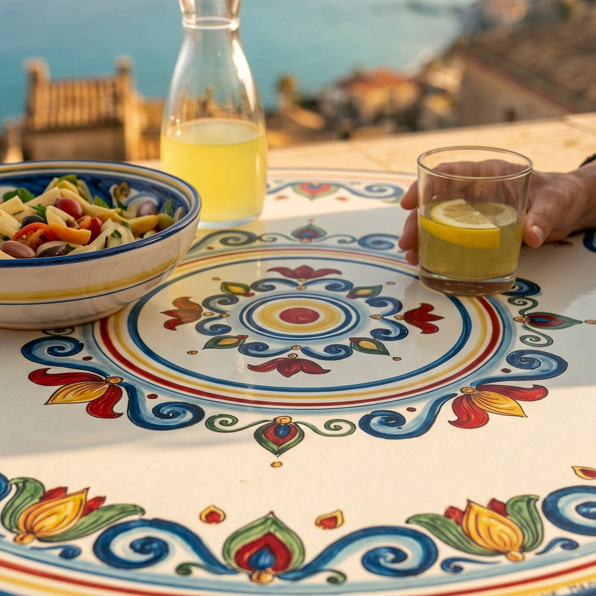Sicilian Lava Stone Table, Decoro Sicily – Italian ceramic from Caltagirone, Sicily