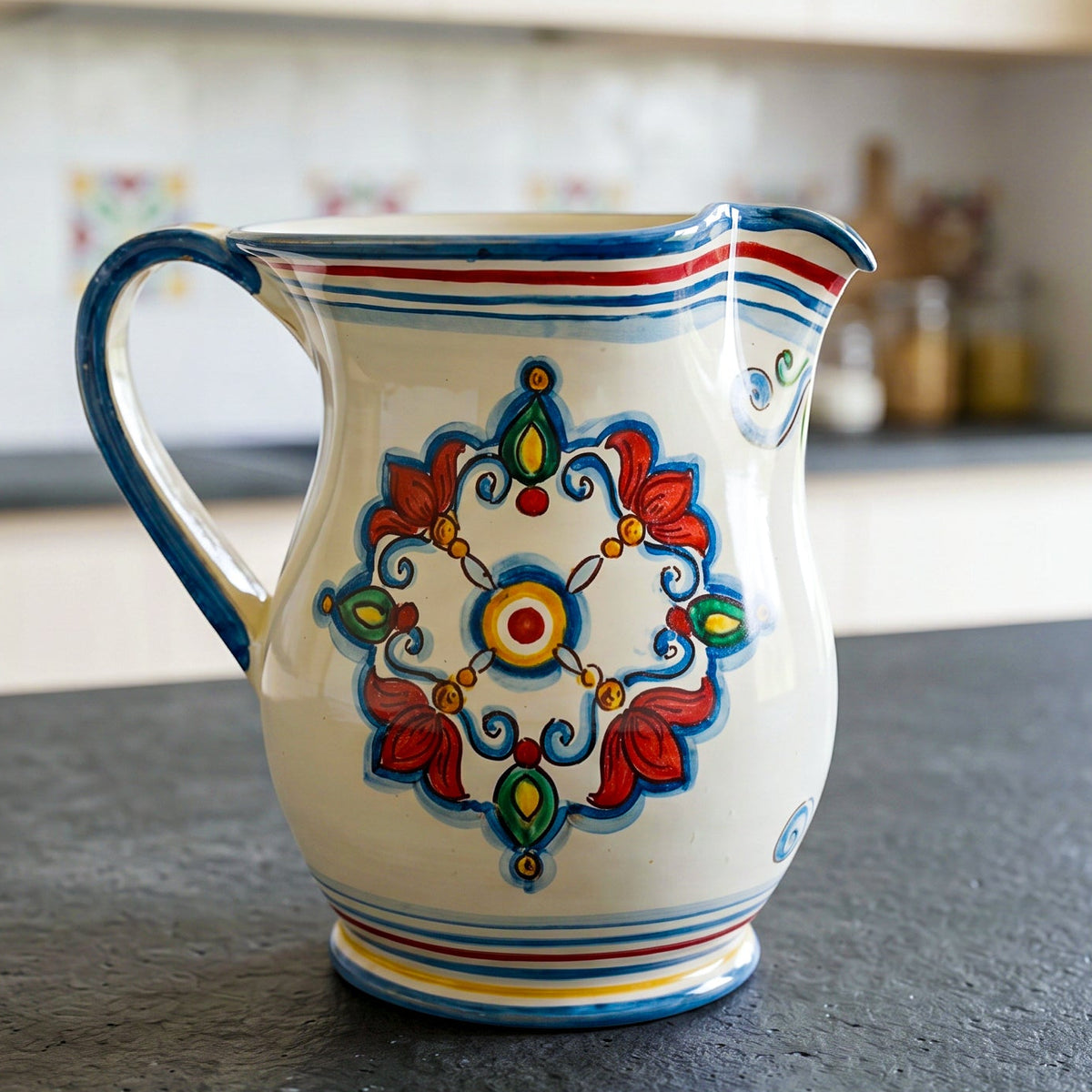 Cannata (Sicilian Jug) with Coat of Arms in Caltagirone Ceramic — Decoro Sicily