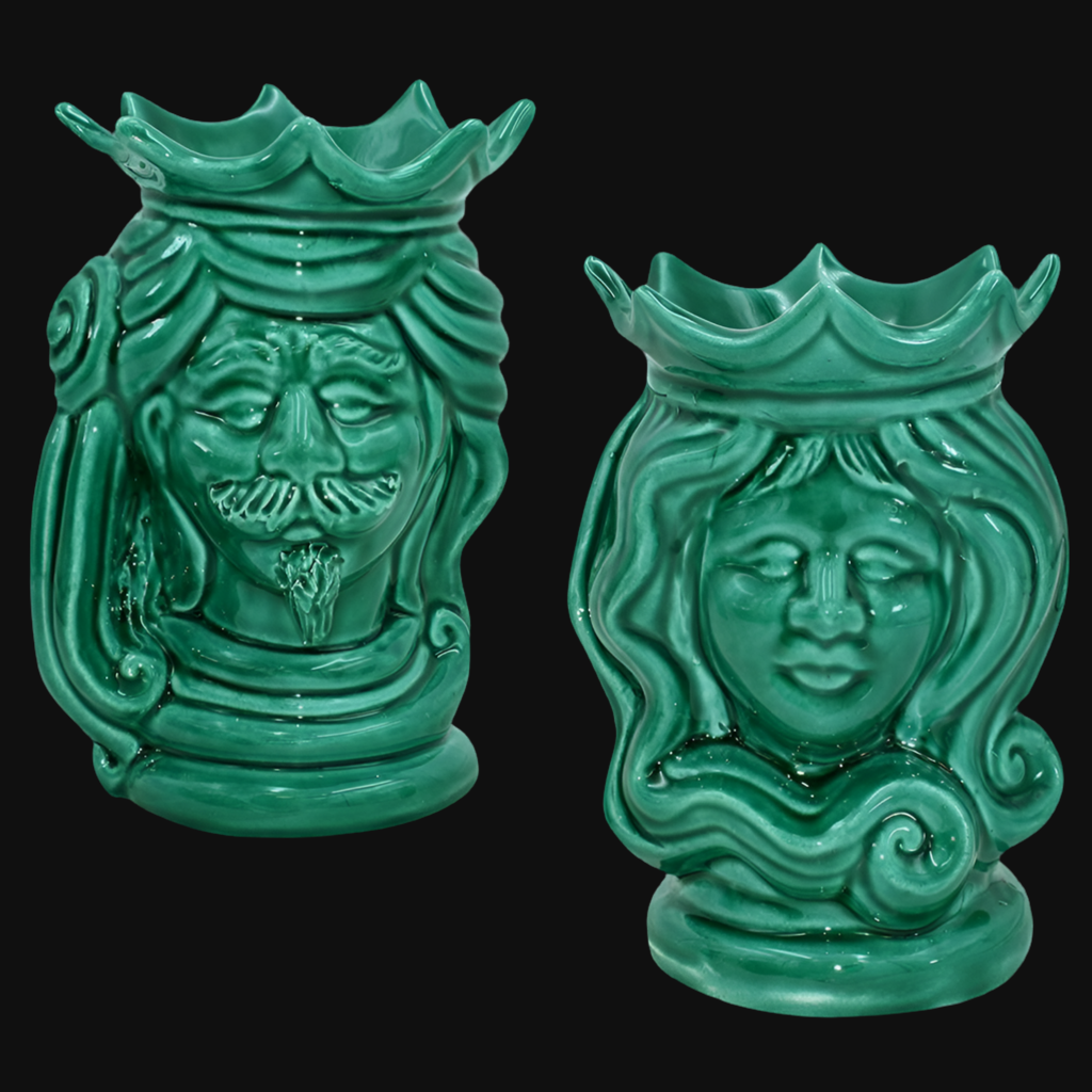 Pair of Sicilian ceramic "Moor's head" from Caltagirone.