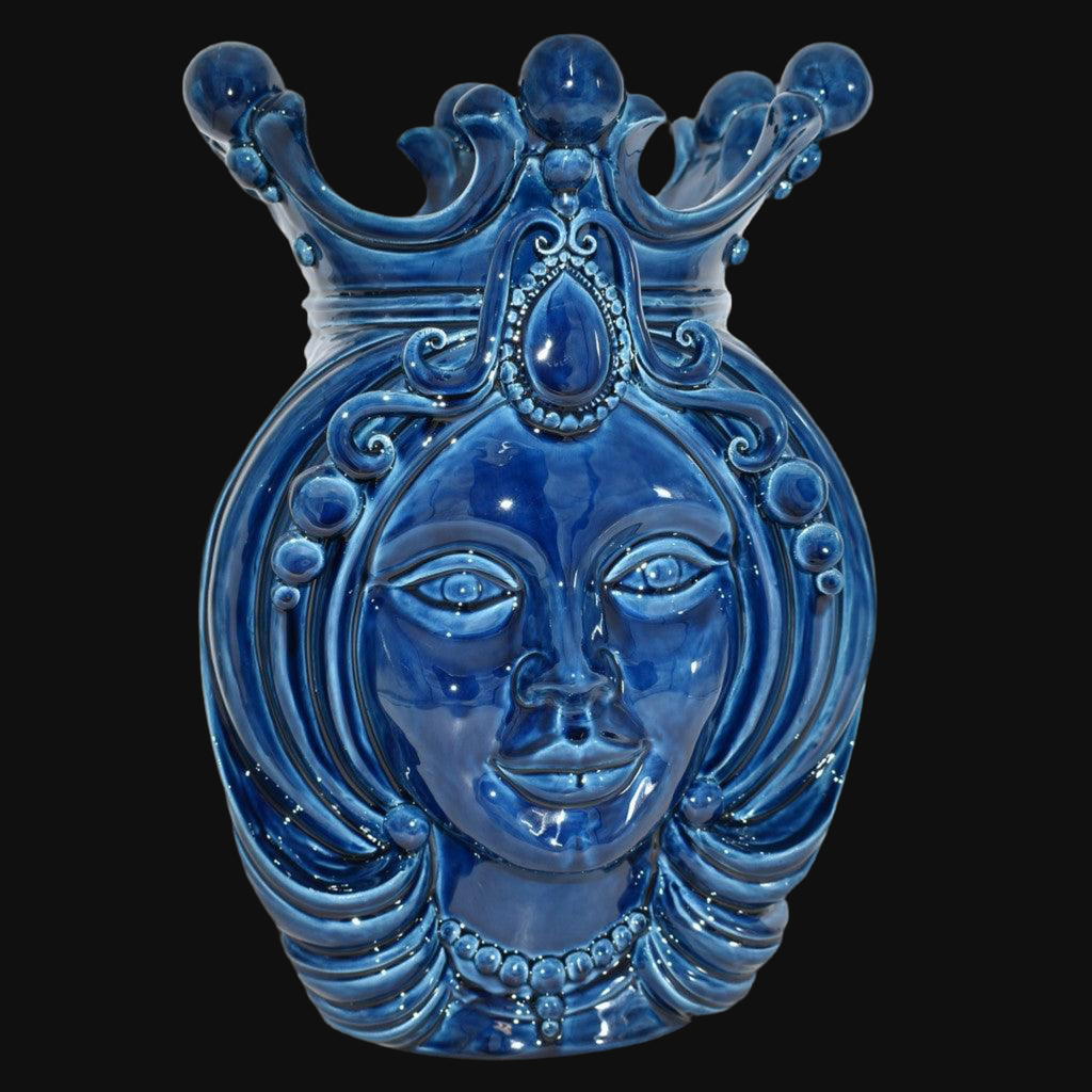 Ceramic moor's Head h 40 integral blue - Modern Moorish heads Sofia Ceramiche