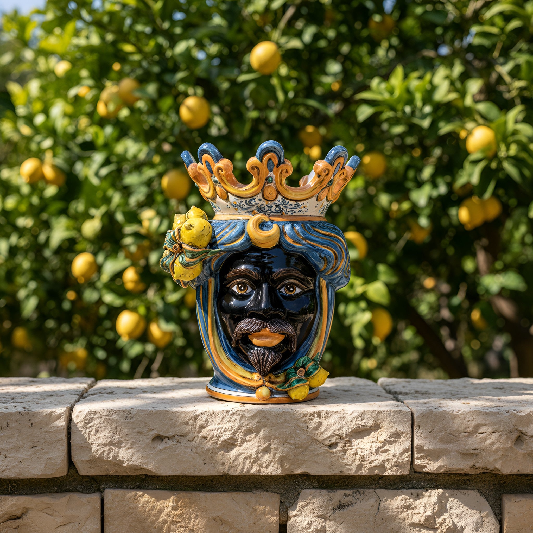 Ceramic Head with lemons h 40 blu/orange male
