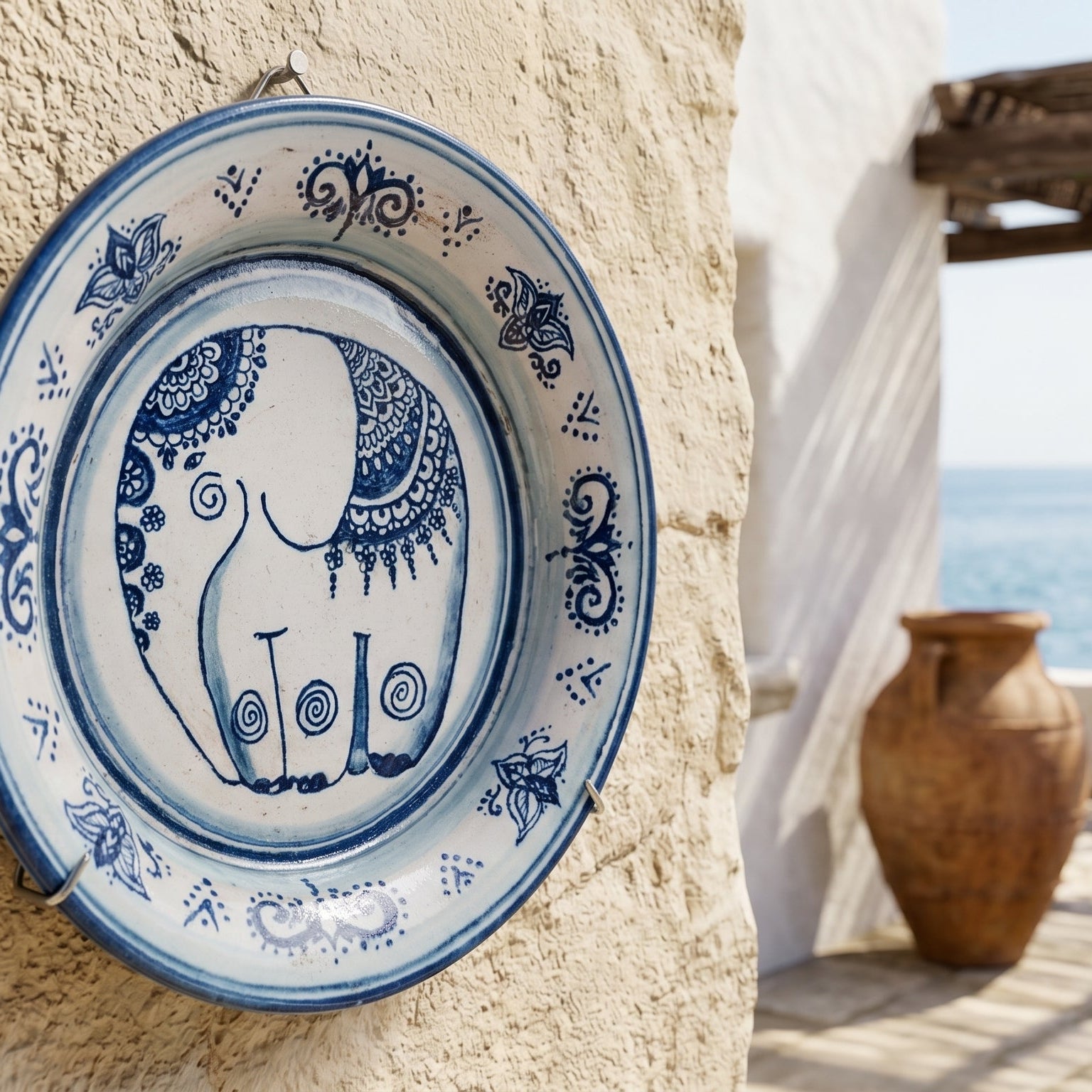 Sicilian Ceramic Elephant, Mono Blue – Sicilian majolica handcrafted in Caltagirone