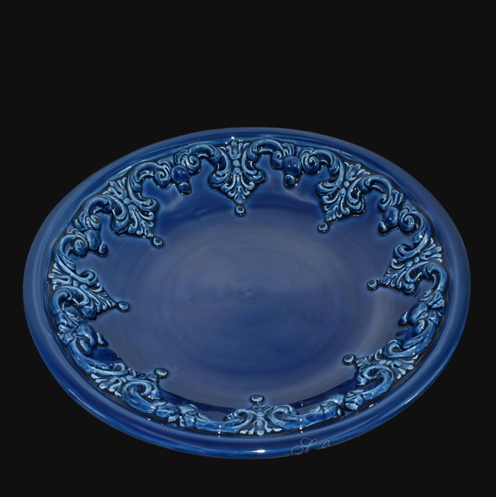 Ornamental plate Ø 30 cm deep blue modern ceramic of Caltagirone