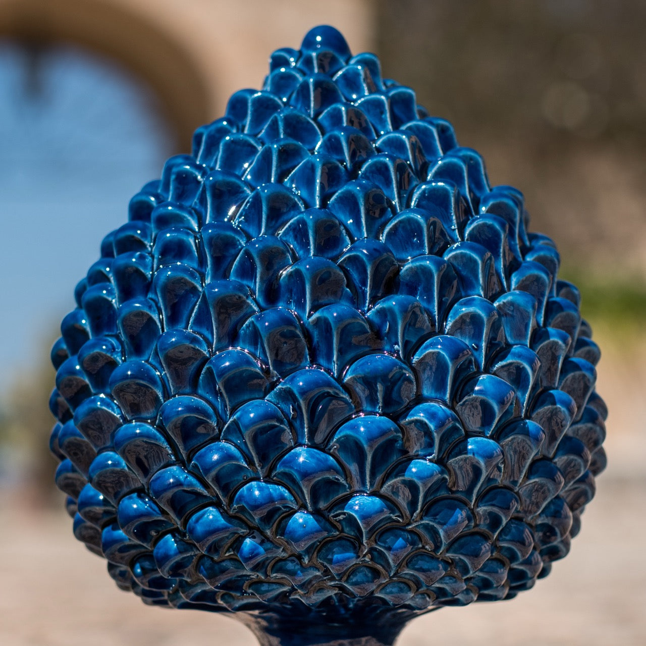 Caltagirone handmade pinecone modeled by hand height 25/40 in integral blue