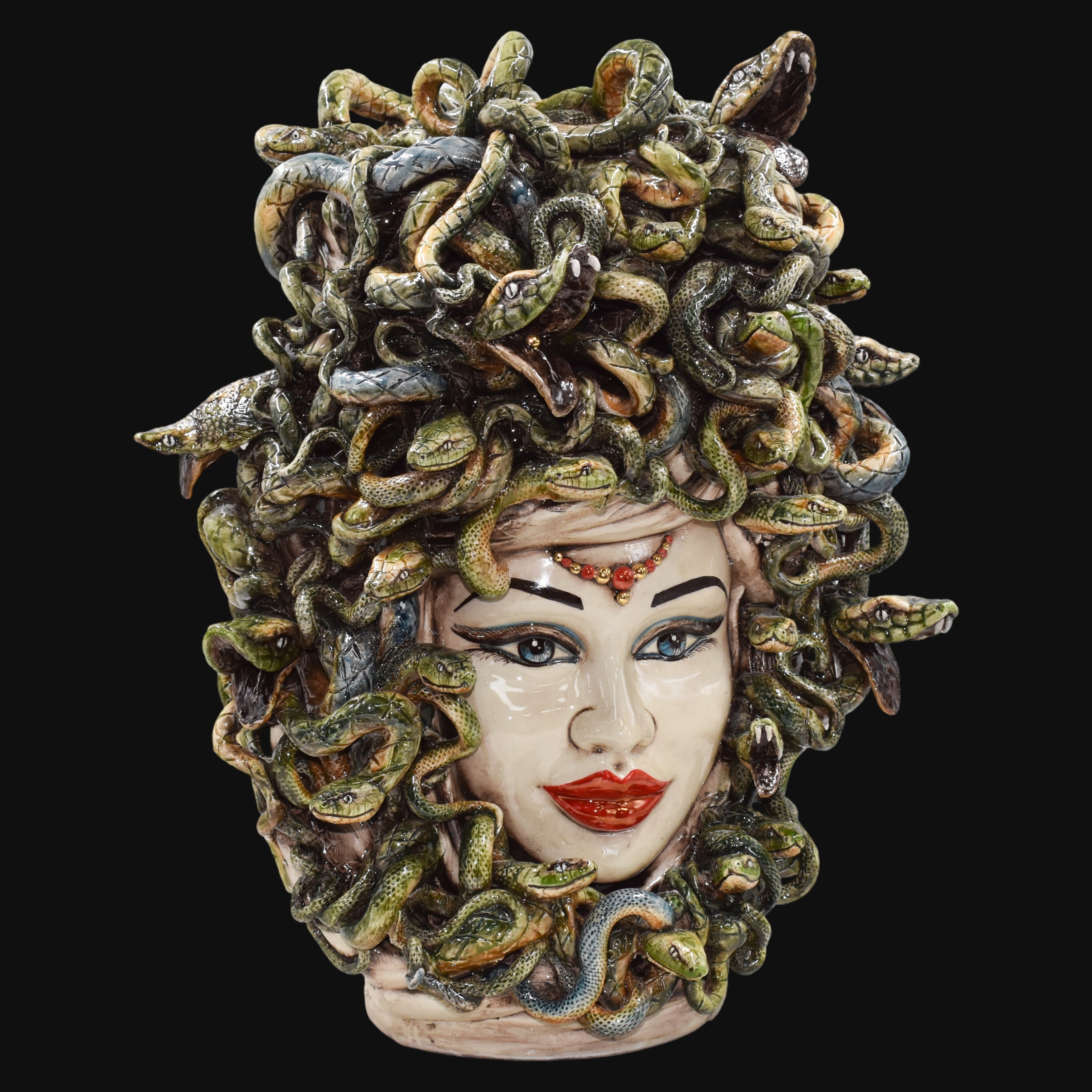 Medusa Head Vase H 48 cm / 18.9", Antique Mother of Pearl – Testa di Moro from Caltagirone, Sicily