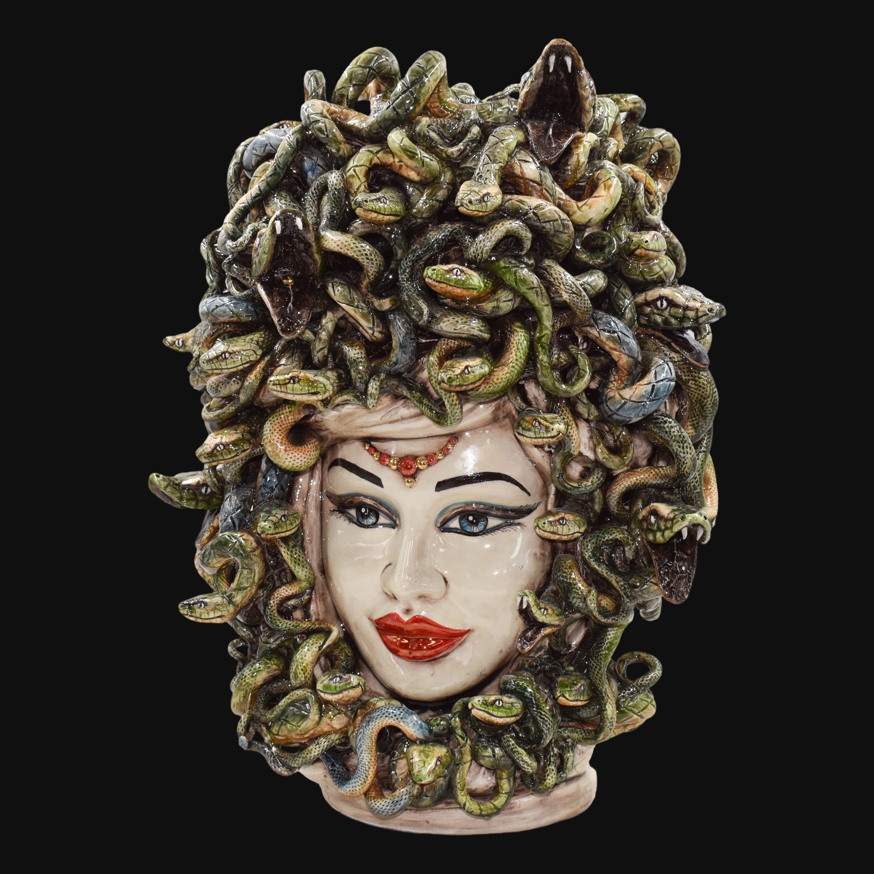 Medusa Head Vase H 48 cm / 18.9", Antique Mother of Pearl – Testa di Moro from Caltagirone, Sicily