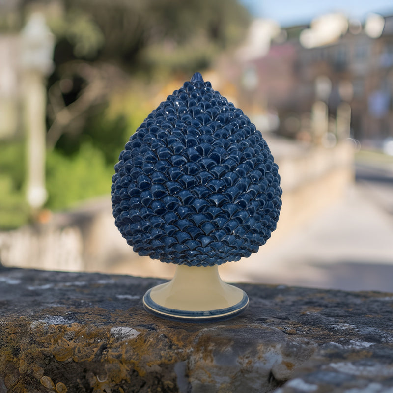 Caltagirone handmade pinecone modeled by hand height 25/40 monochrome of blue