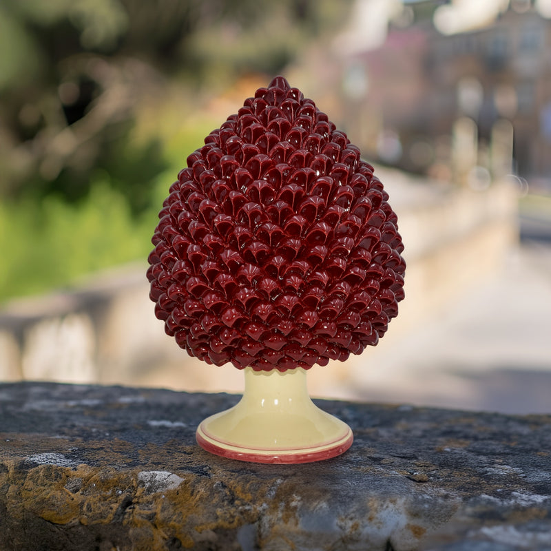 Caltagirone handmade pinecone modeled by hand height 25/40 monochrome of bordeaux