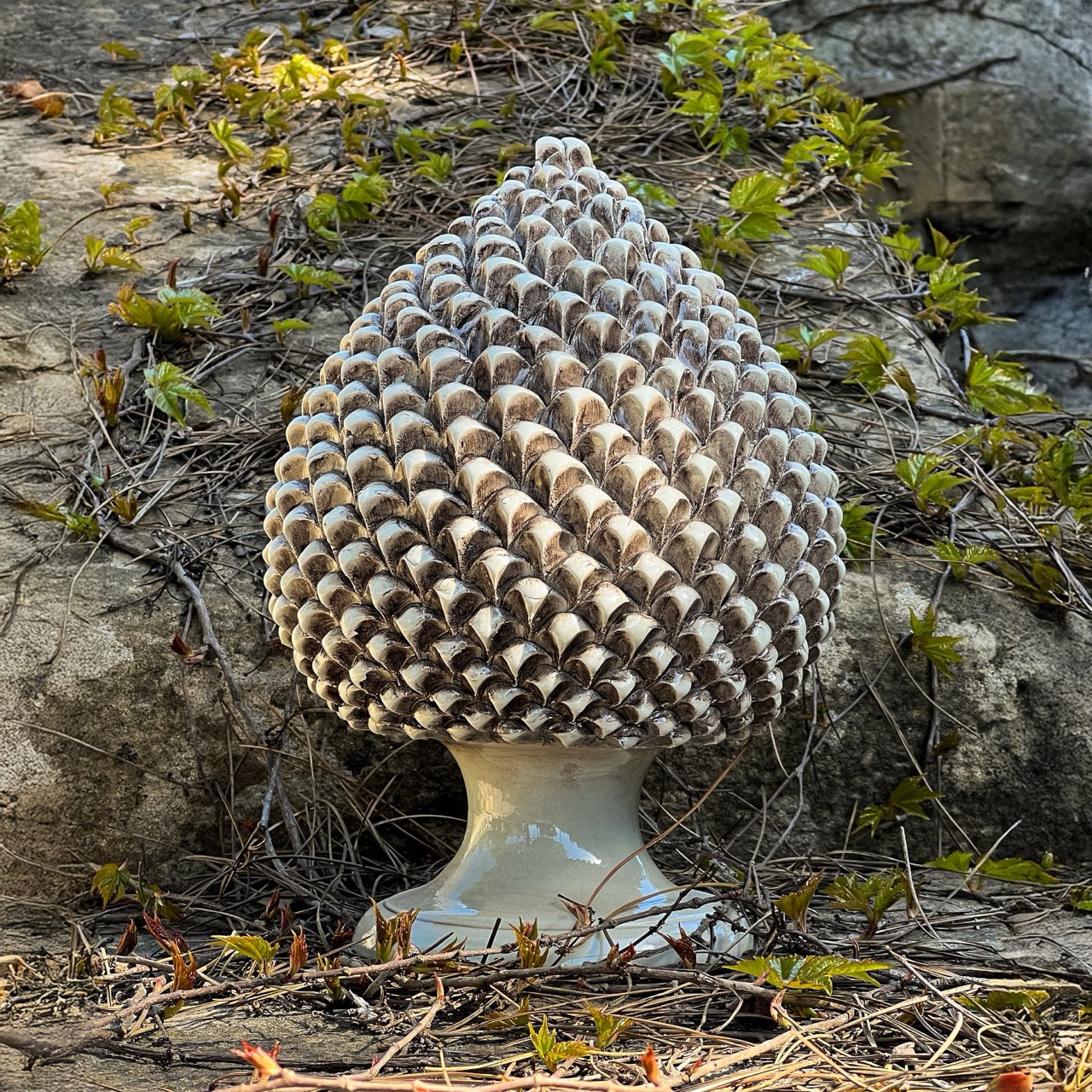 Sicilian Pine Cone with Antique Mother of Pearl Decoration