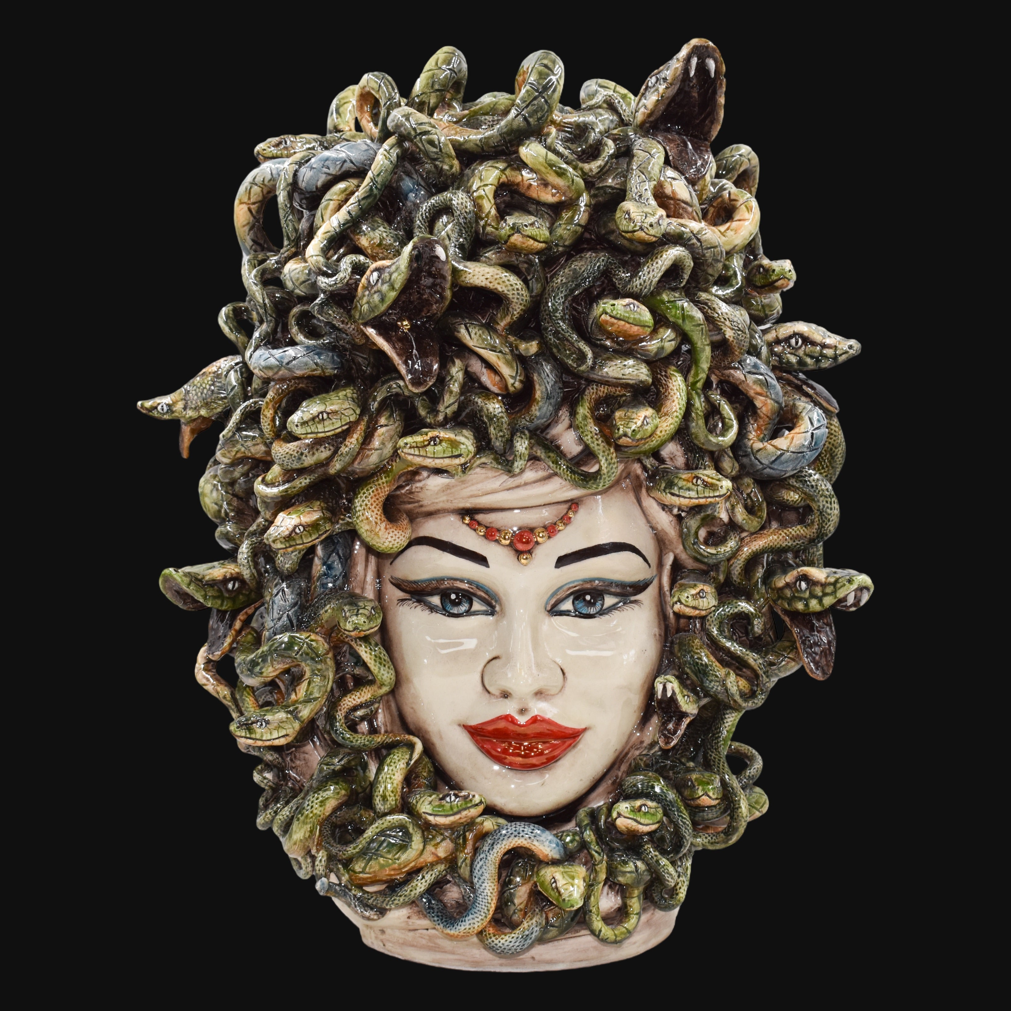 Medusa Head Vase H 48 cm / 18.9", Antique Mother of Pearl – Testa di Moro from Caltagirone, Sicily