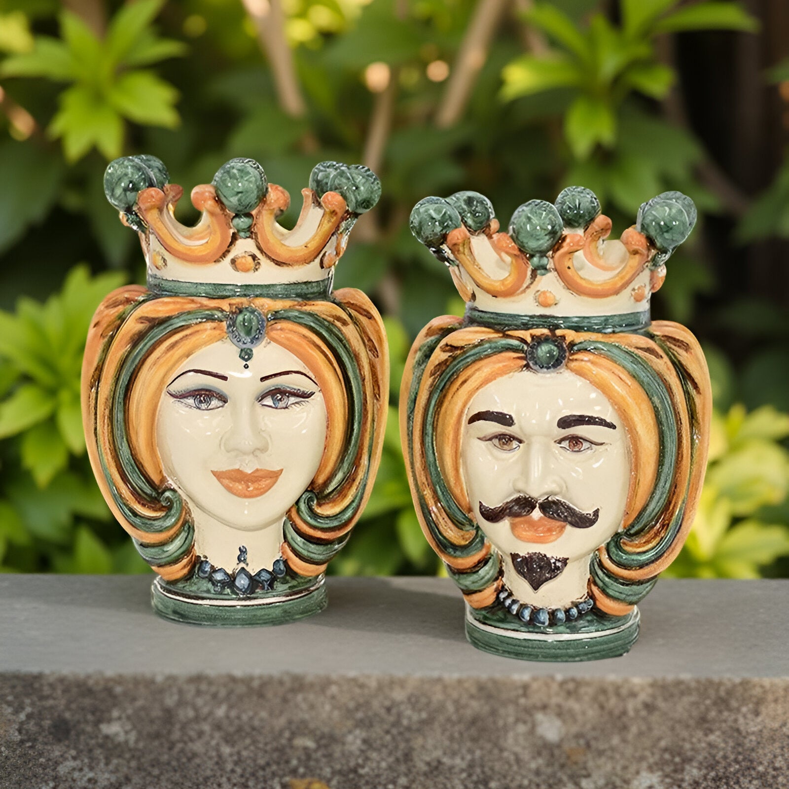 Head h 25 green/orange turban - Ceramiche di Caltagirone Sofia