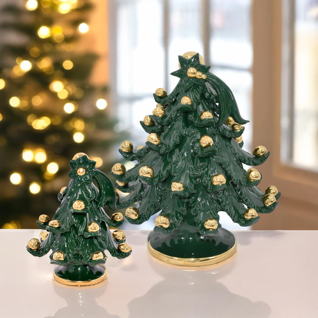 Albero di natale Moderno in colorazione Verde con applicazioni in oro - Ceramiche di Caltagirone Sofia