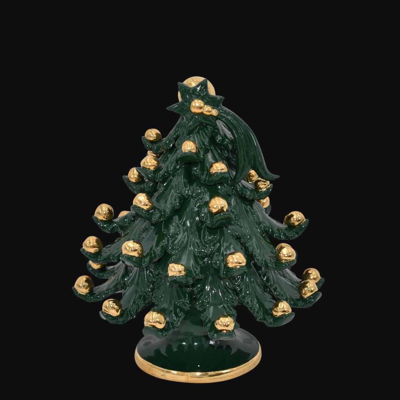 Albero di natale Moderno in colorazione Verde con applicazioni in oro - Ceramiche di Caltagirone Sofia
