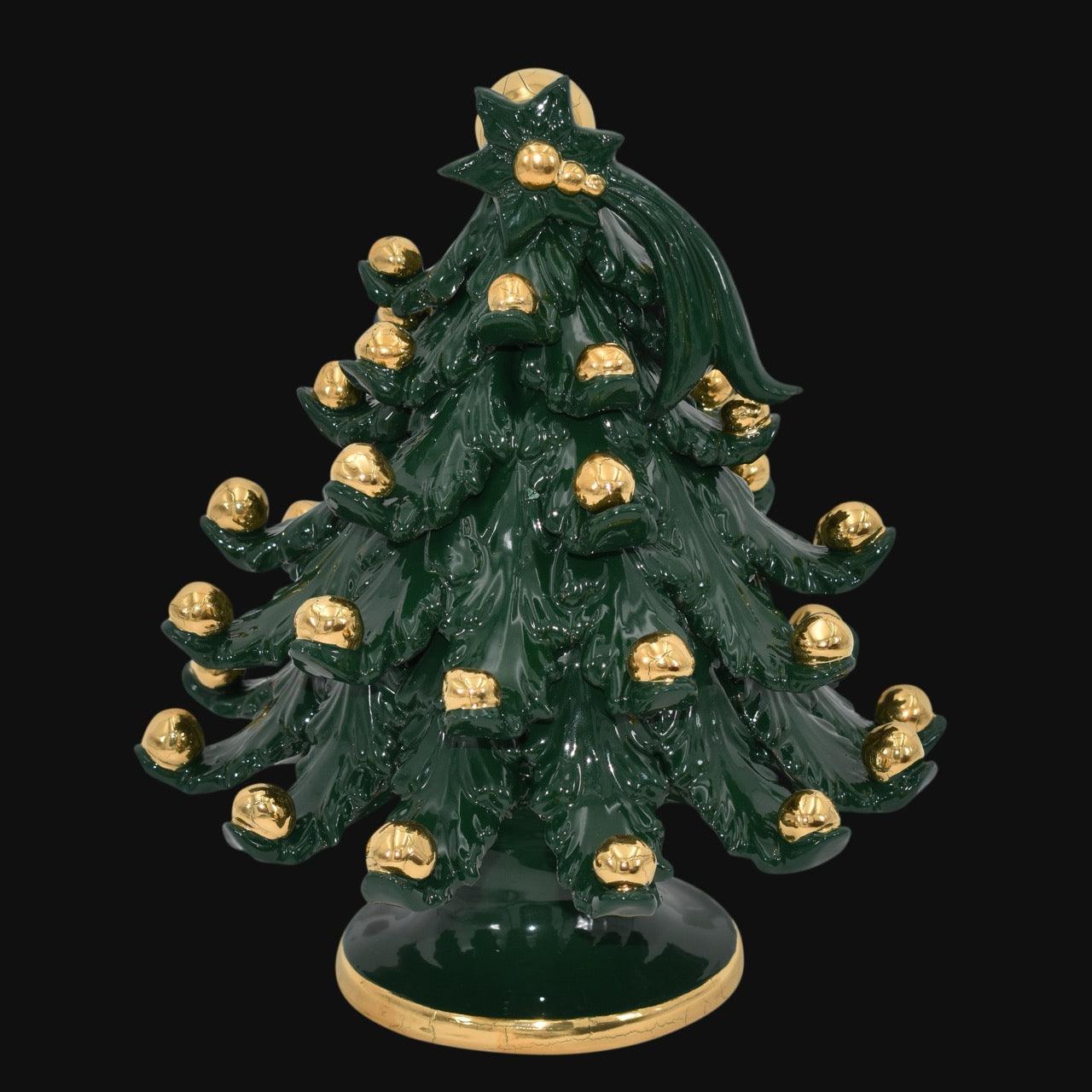 Albero di natale Moderno in colorazione Verde con applicazioni in oro - Ceramiche di Caltagirone Sofia