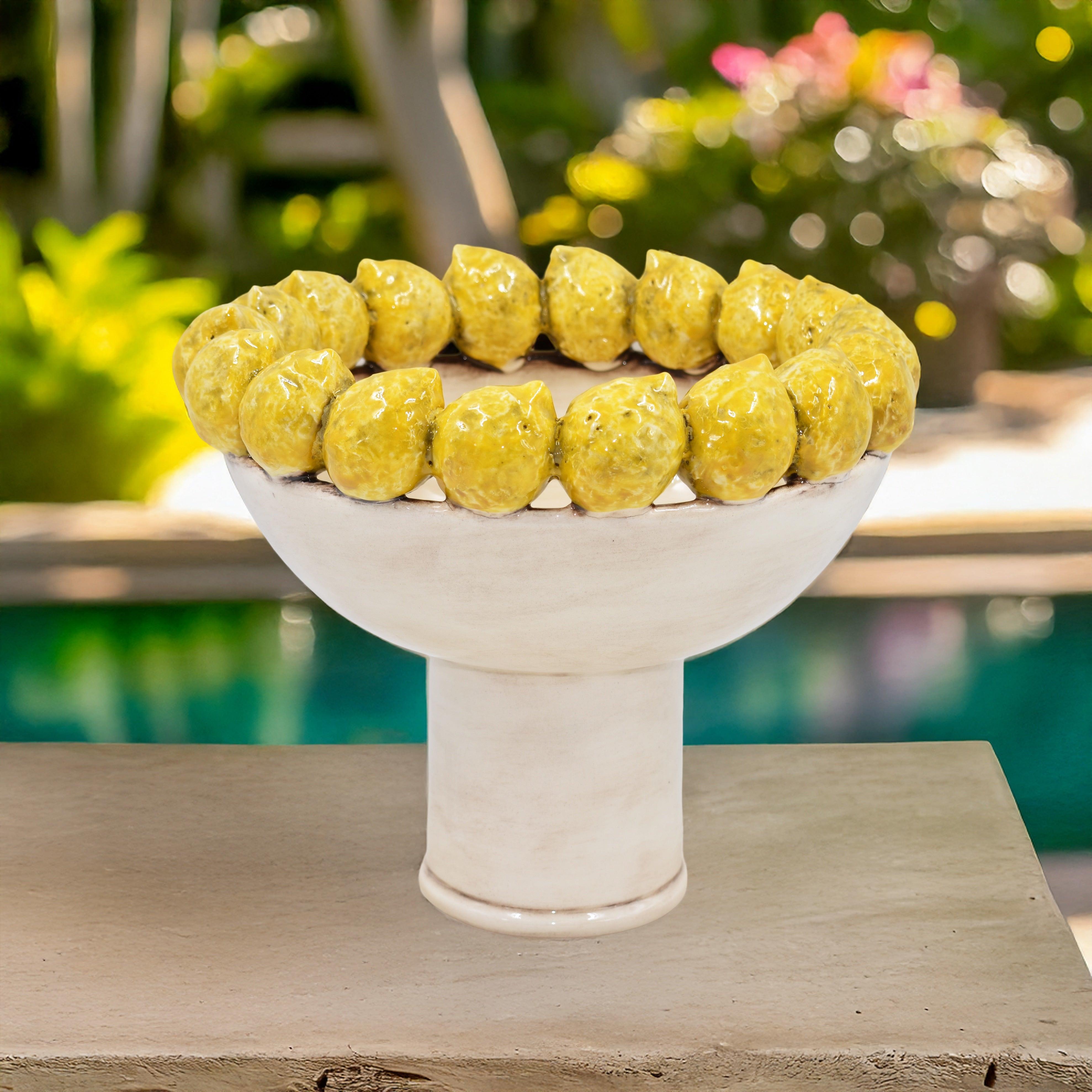 Alzata con limoni siciliani c/piede in stile moderno (diverse colorazioni) - Ceramiche di Caltagirone Sofia