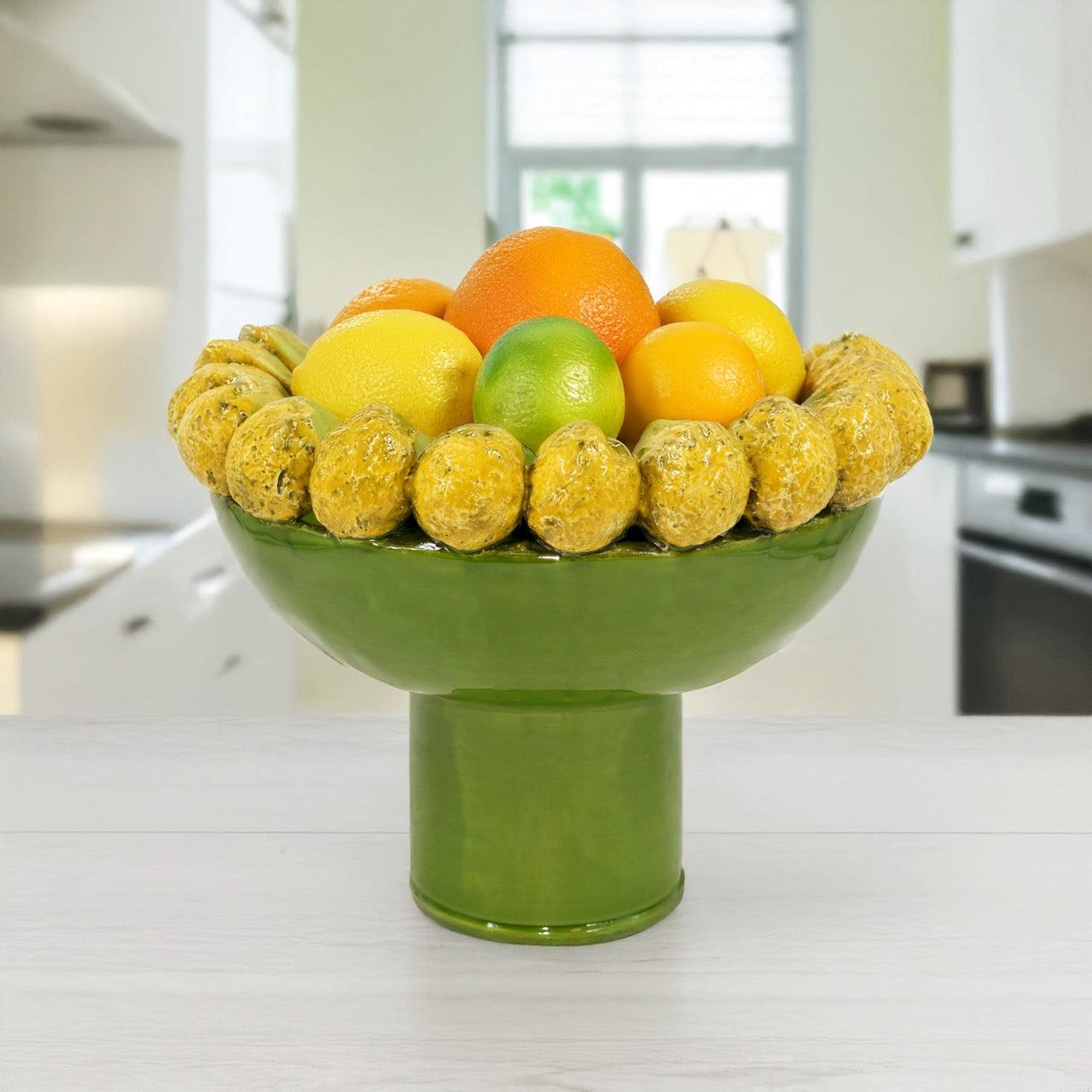 Alzata con limoni siciliani c/piede in stile moderno (diverse colorazioni) - Ceramiche di Caltagirone Sofia