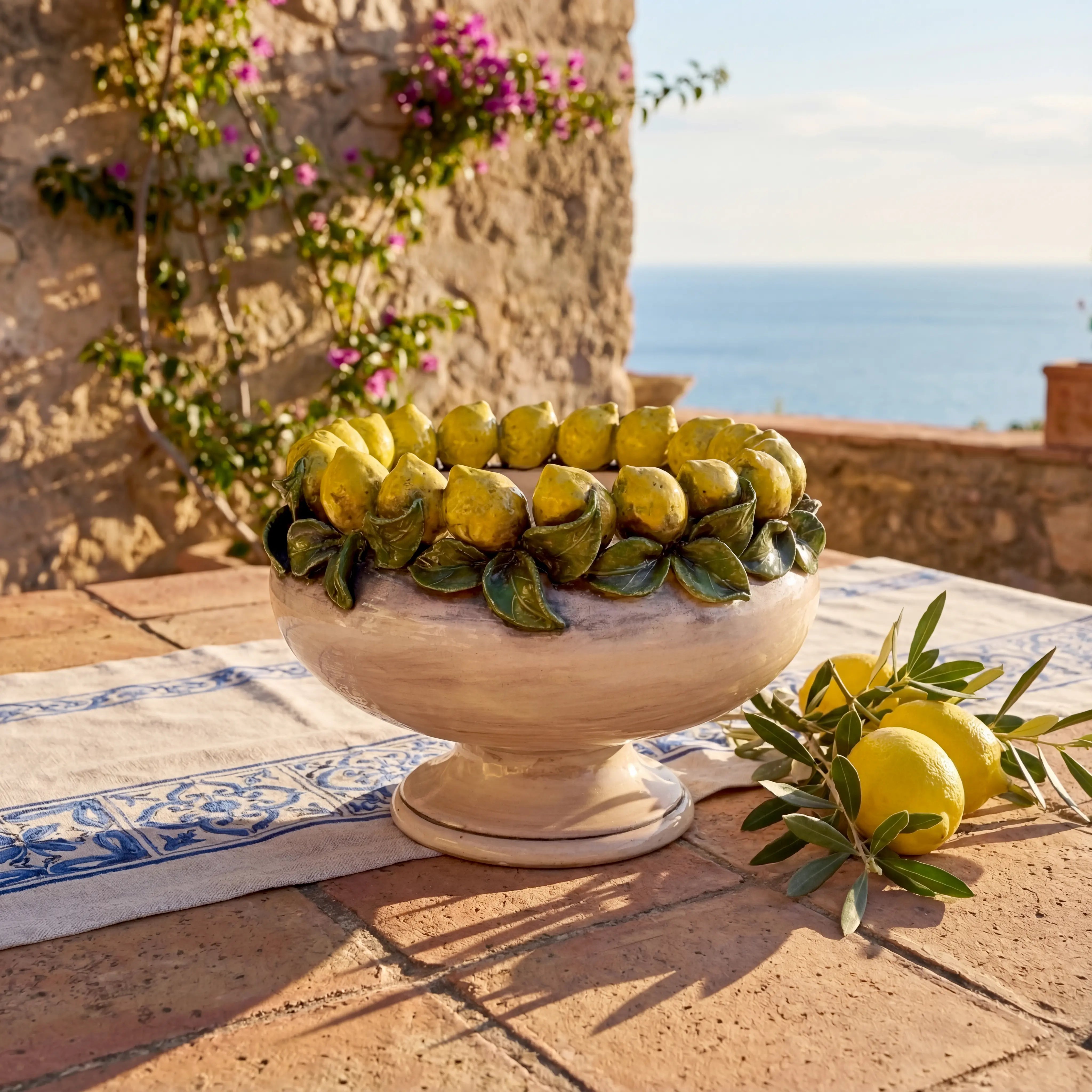 Alzata con Limoni Siciliani decoro Madreperla Colorato - Ceramiche di Caltagirone Sofia