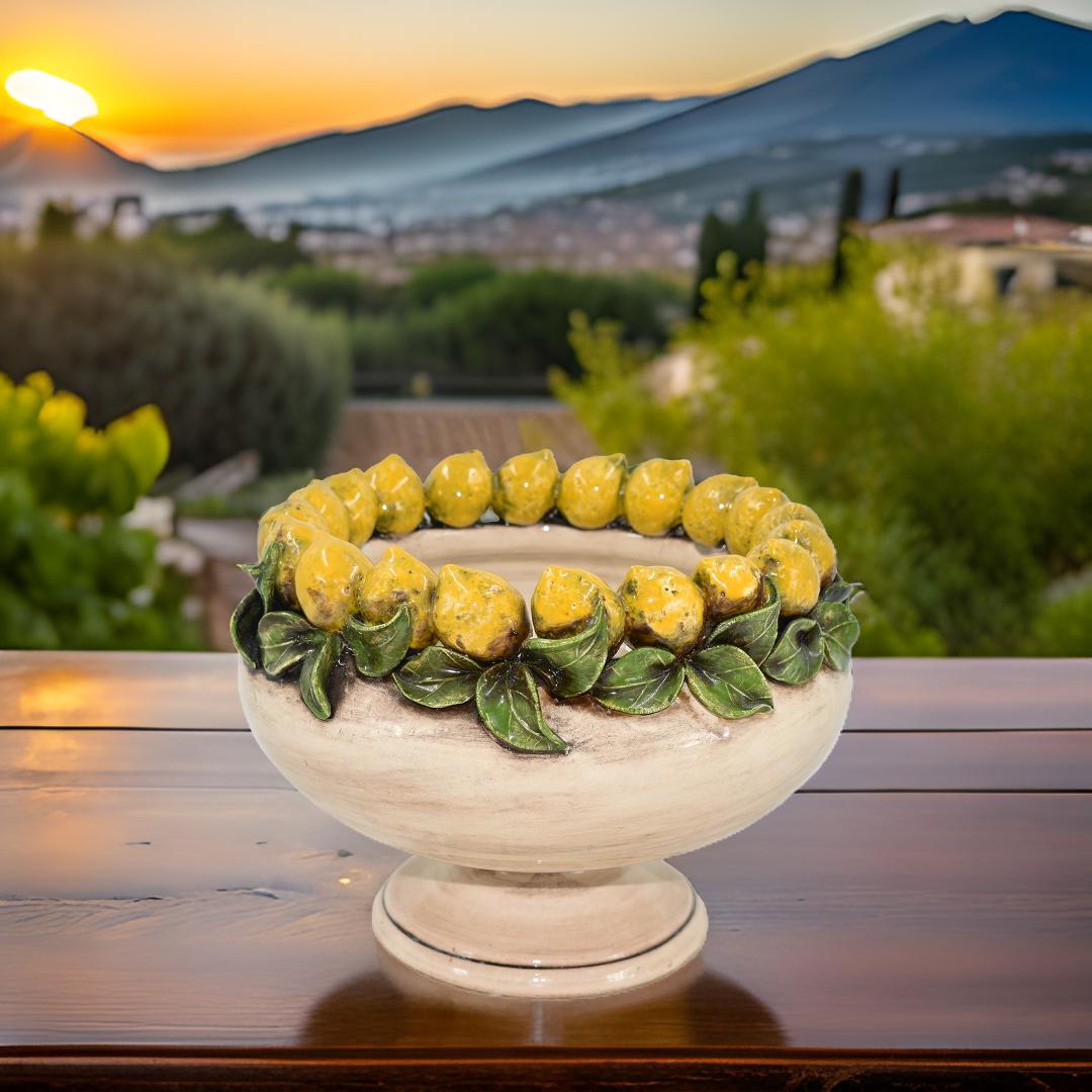 Alzata con Limoni Siciliani Ø 23 Madreperla Colorato - Ceramiche di Caltagirone Sofia
