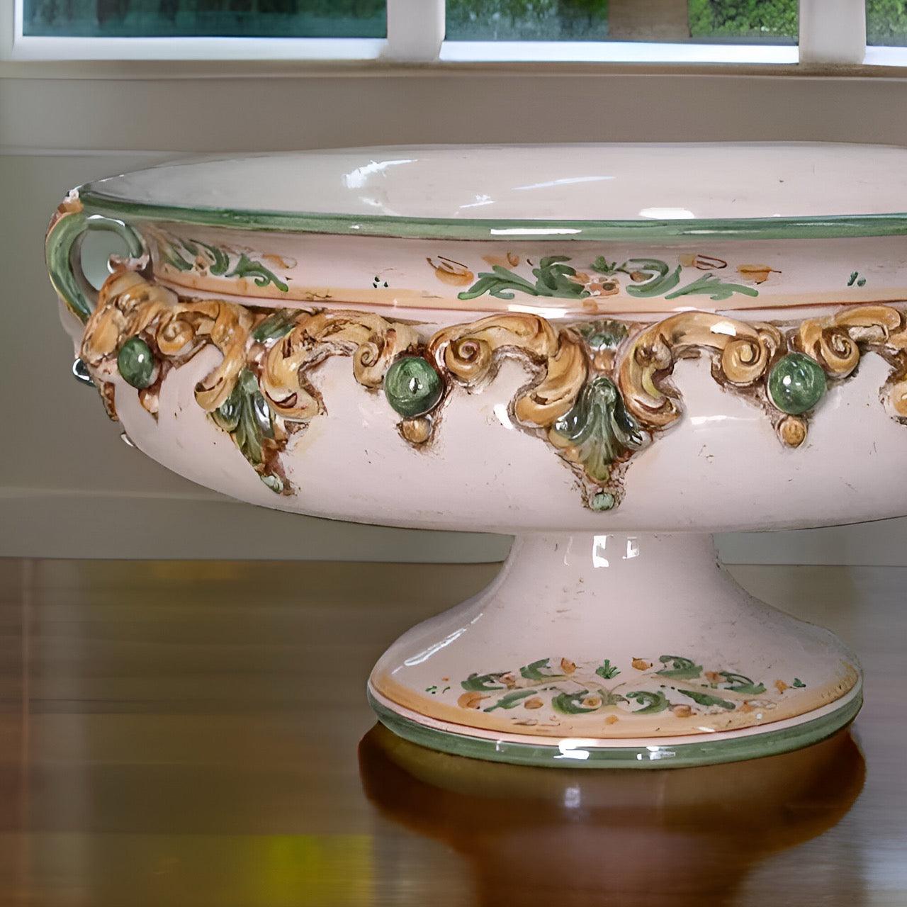 Alzata in ceramica Ø 30/Ø 40 plastico sofia verde e arancio - Ceramiche artistiche di Caltagirone - Ceramiche di Caltagirone Sofia