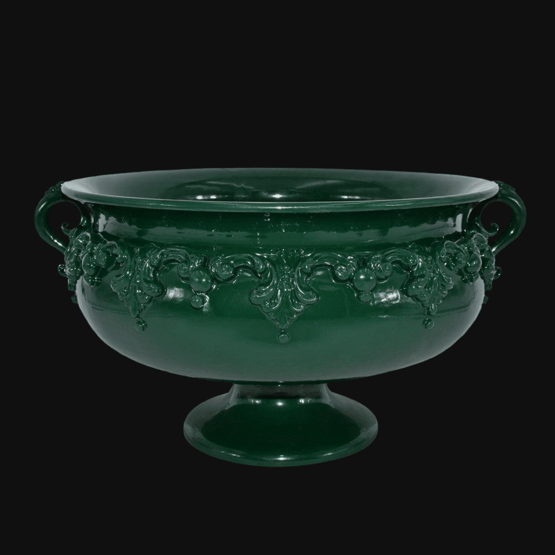 Alzata in ceramica verde antico, ceramiche Caltagirone fatti a mano, decoro artistico