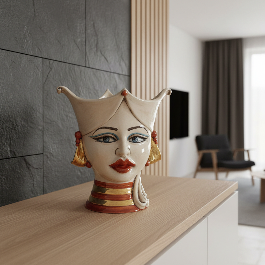 Moor's Head "Aisha" 25 cm Mother of Pearl Gold and Lustre - Ceramic Woman's Face