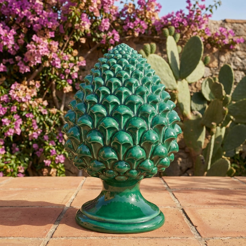 Caltagirone handmade pinecone modeled by hand height 15/35 Green
