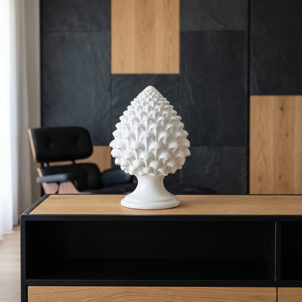 Caltagirone handmade pinecone modeled by hand height 15/35 Ivory Line