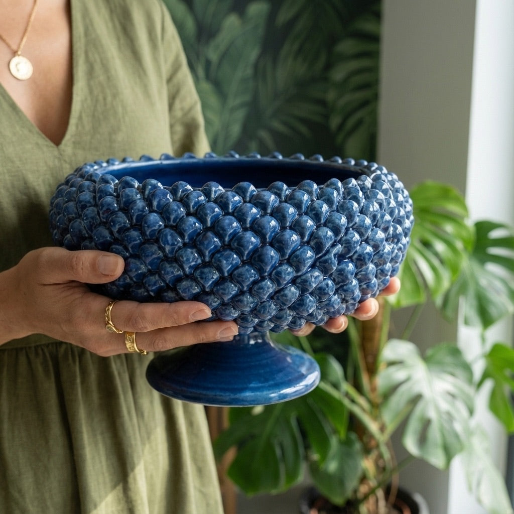 Pinecone stand of Caltagirone modeled by hand - Sicilian modern ceramic