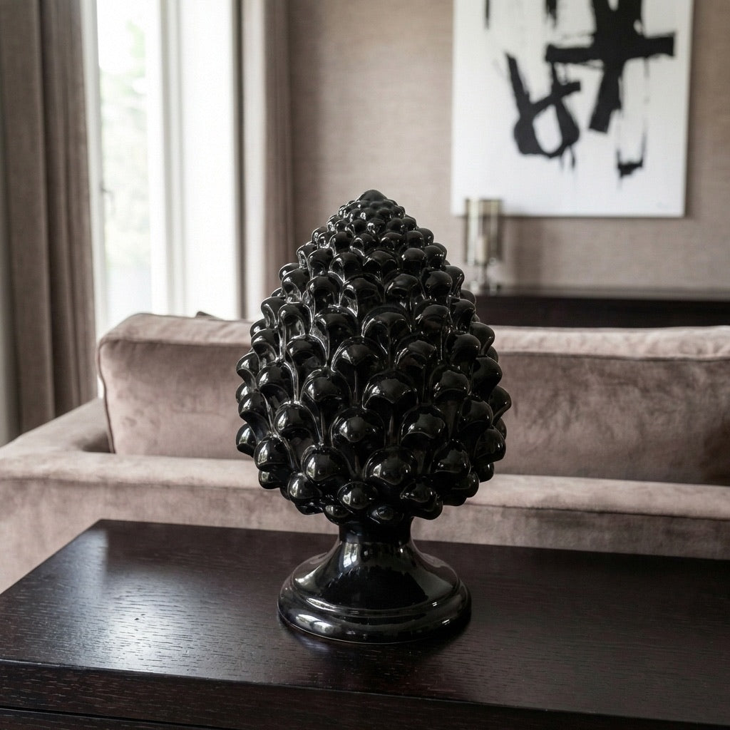 Caltagirone handmade pinecone modeled by hand height 15/35 in Black