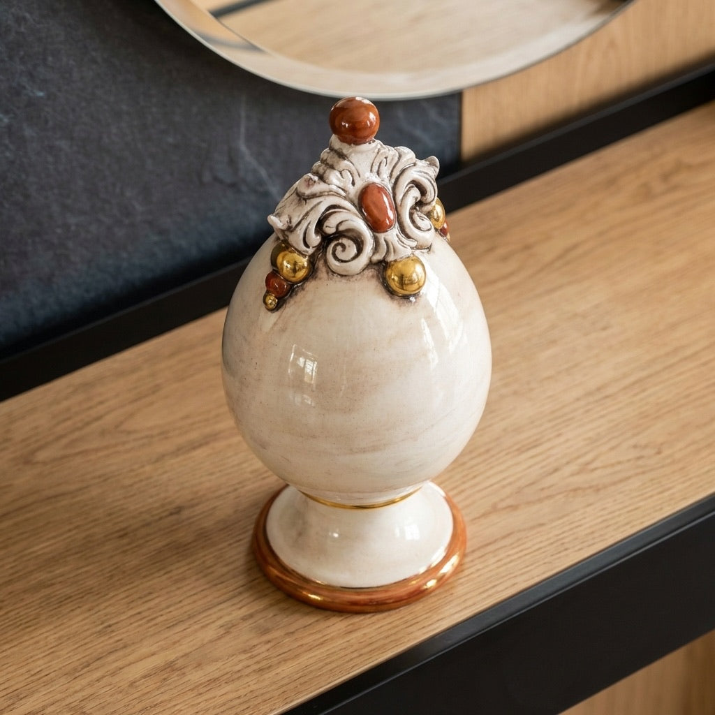 Ceramic egg h 18 Mother of Pearl Gold and Lusters - Caltagirone Ceramics
