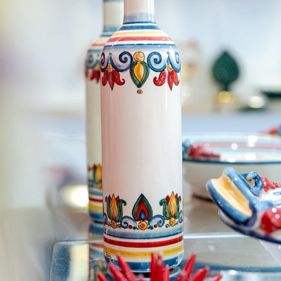Sicilian Decorative Bottle H 30 cm / 11.8", Decoro Sicily – Italian ceramic from Caltagirone, Sicily