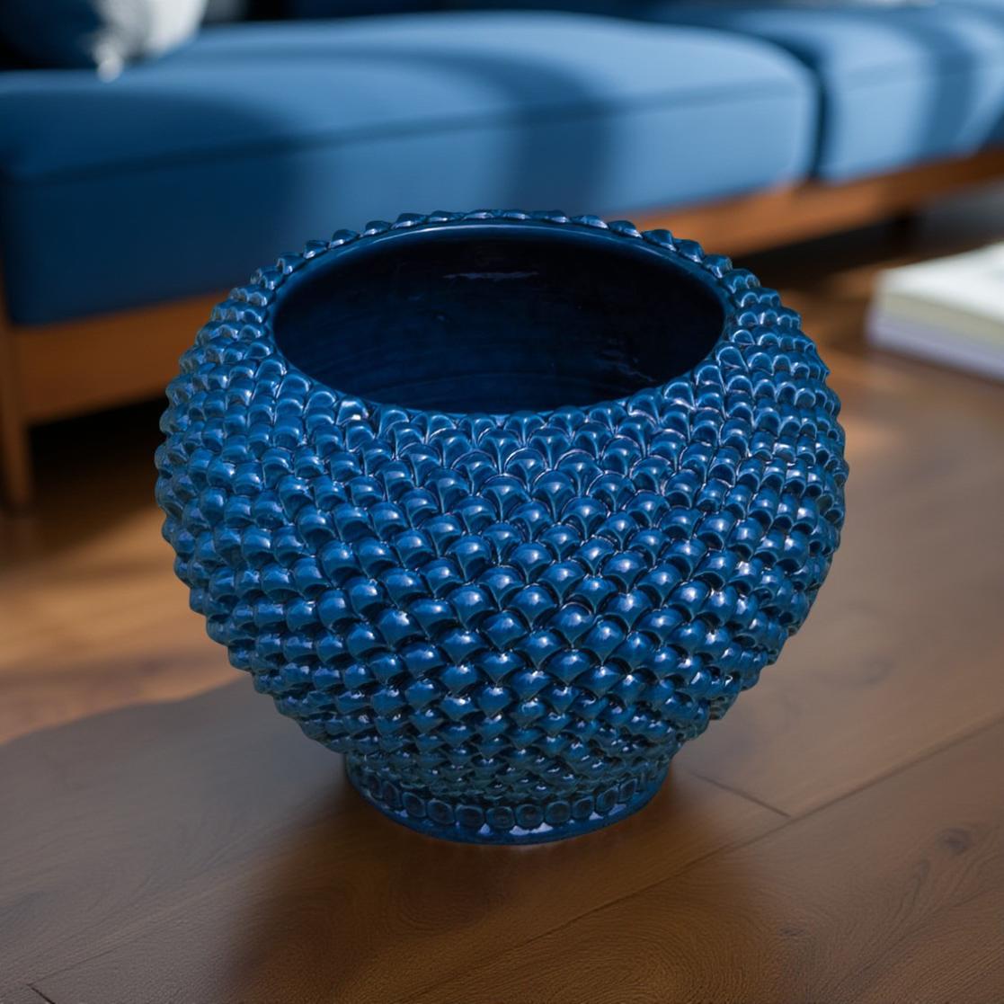 Cachepot a pigna blu intenso in ceramica artigianale di Caltagirone - Ceramiche di Caltagirone Sofia