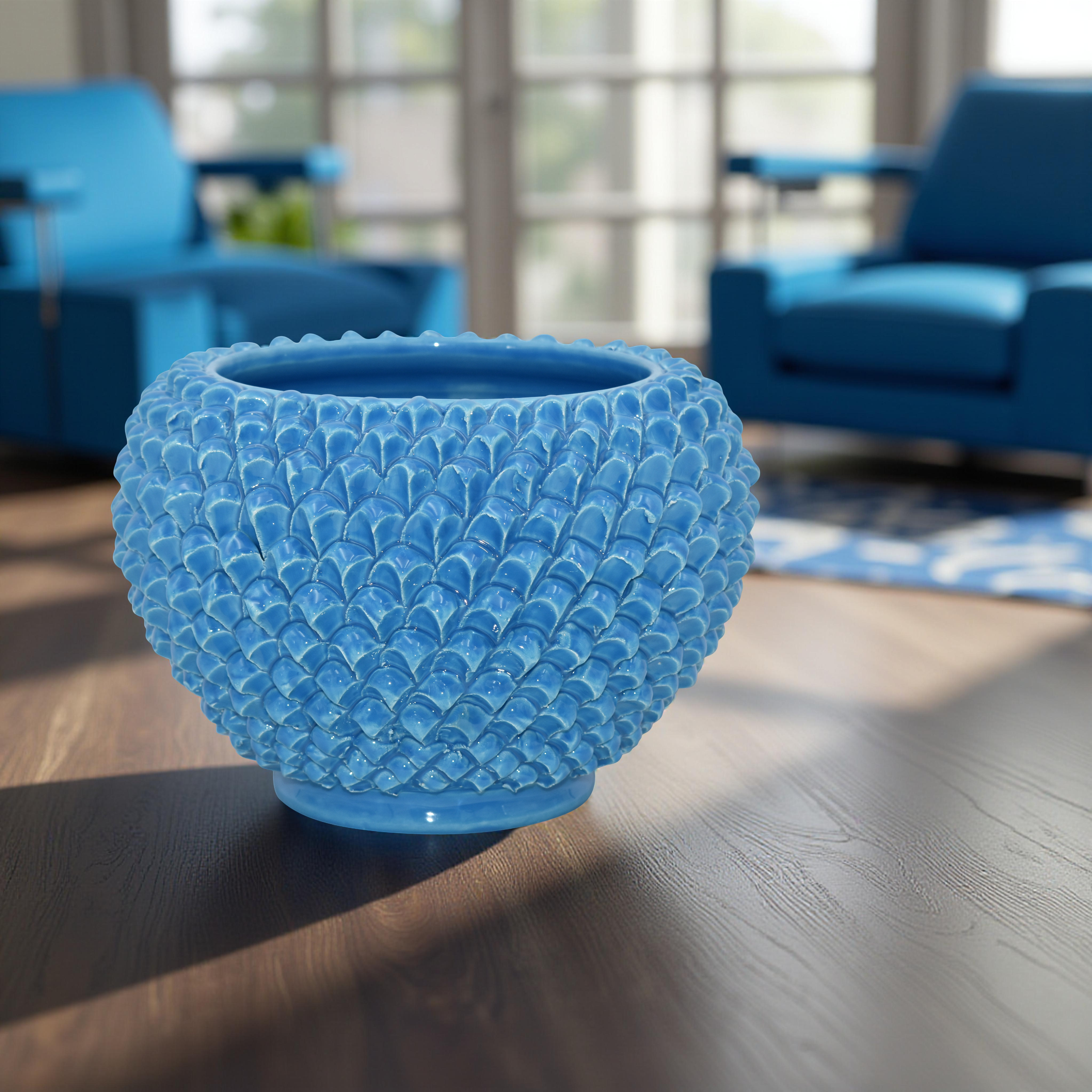 Cachepot a pigna turchese in ceramica artigianale di Caltagirone - Ceramiche di Caltagirone Sofia