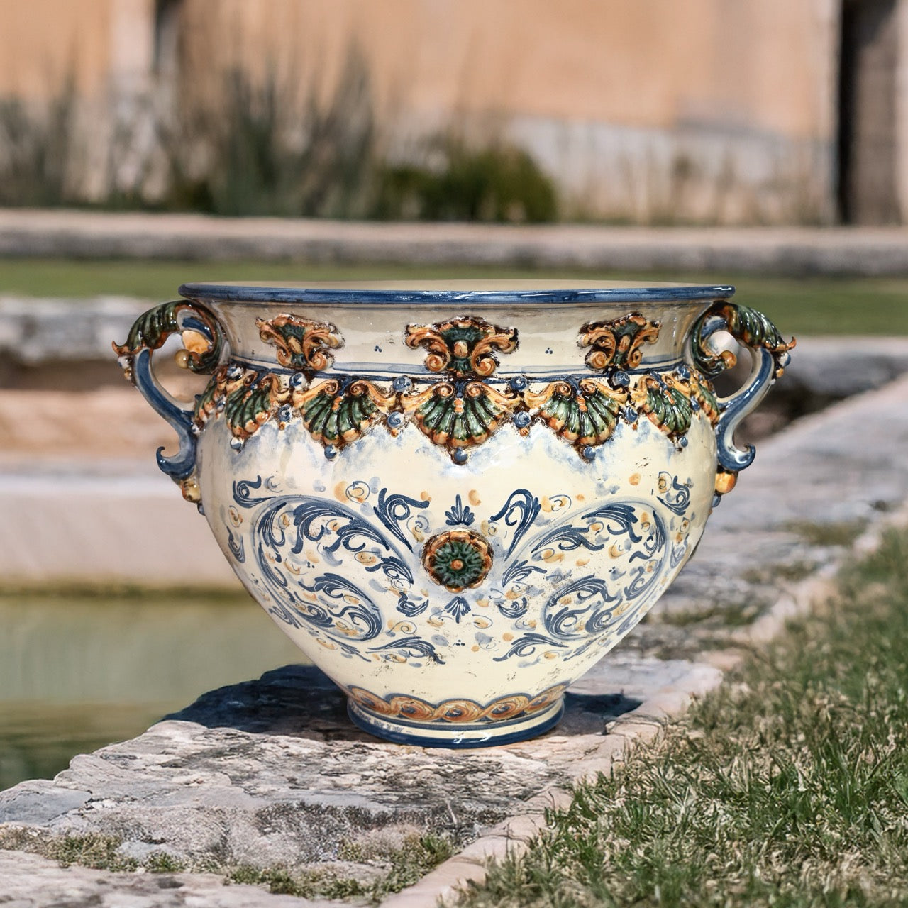 Cachepot c/manici plastico sofia tricolore - Ceramiche di Caltagirone Sofia