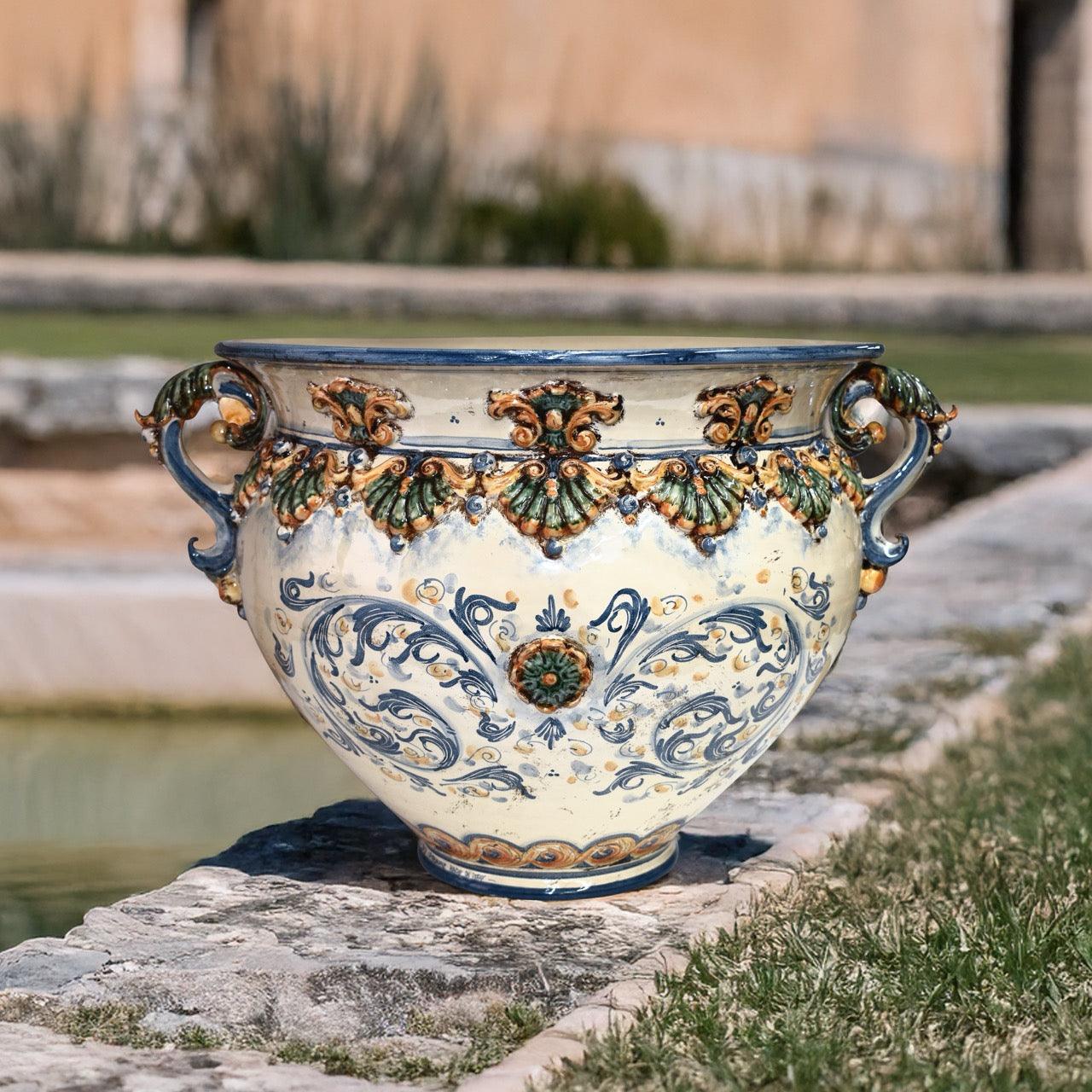 Cachepot c/manici plastico sofia tricolore - Ceramiche di Caltagirone Sofia