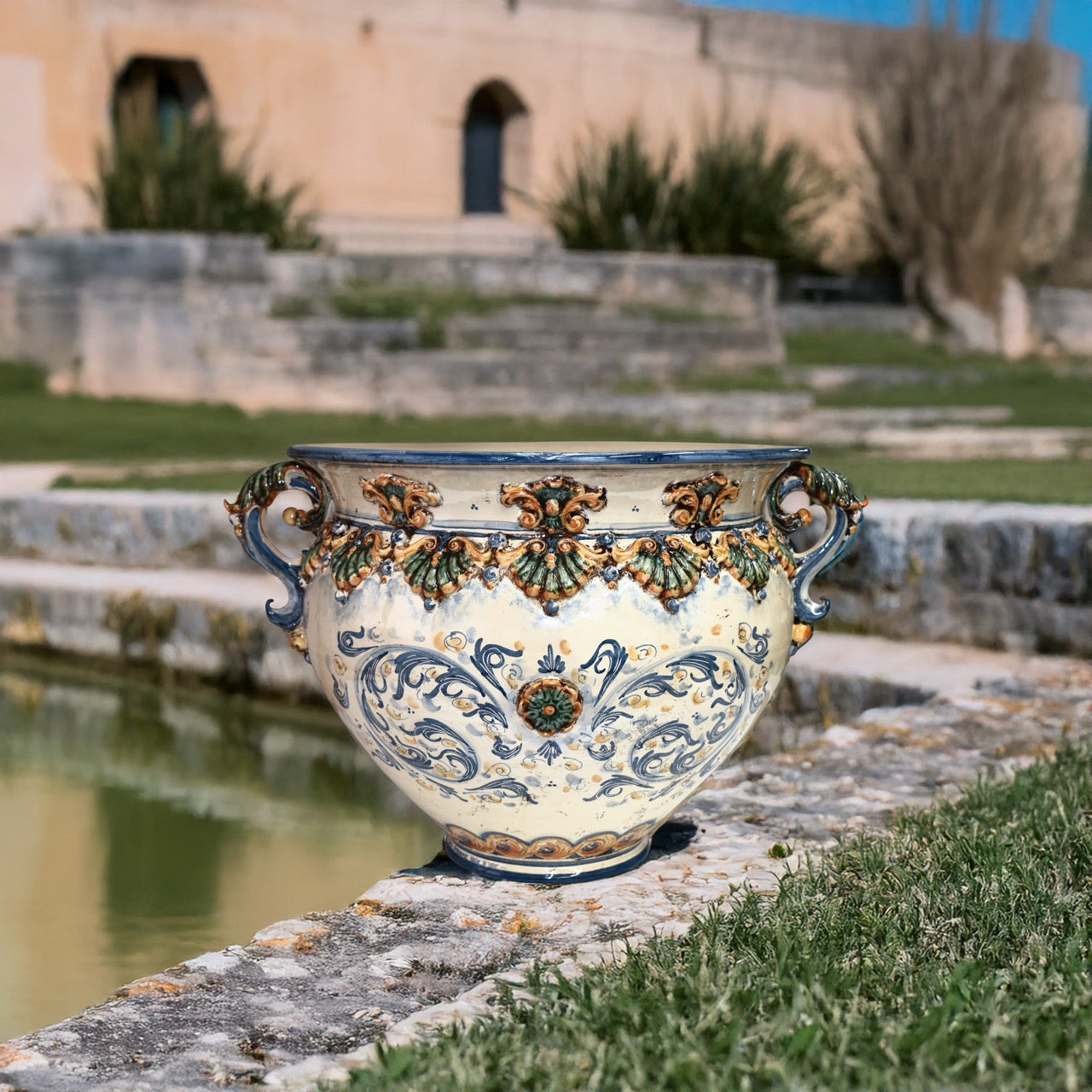Cachepot c/manici plastico sofia tricolore - Ceramiche di Caltagirone Sofia